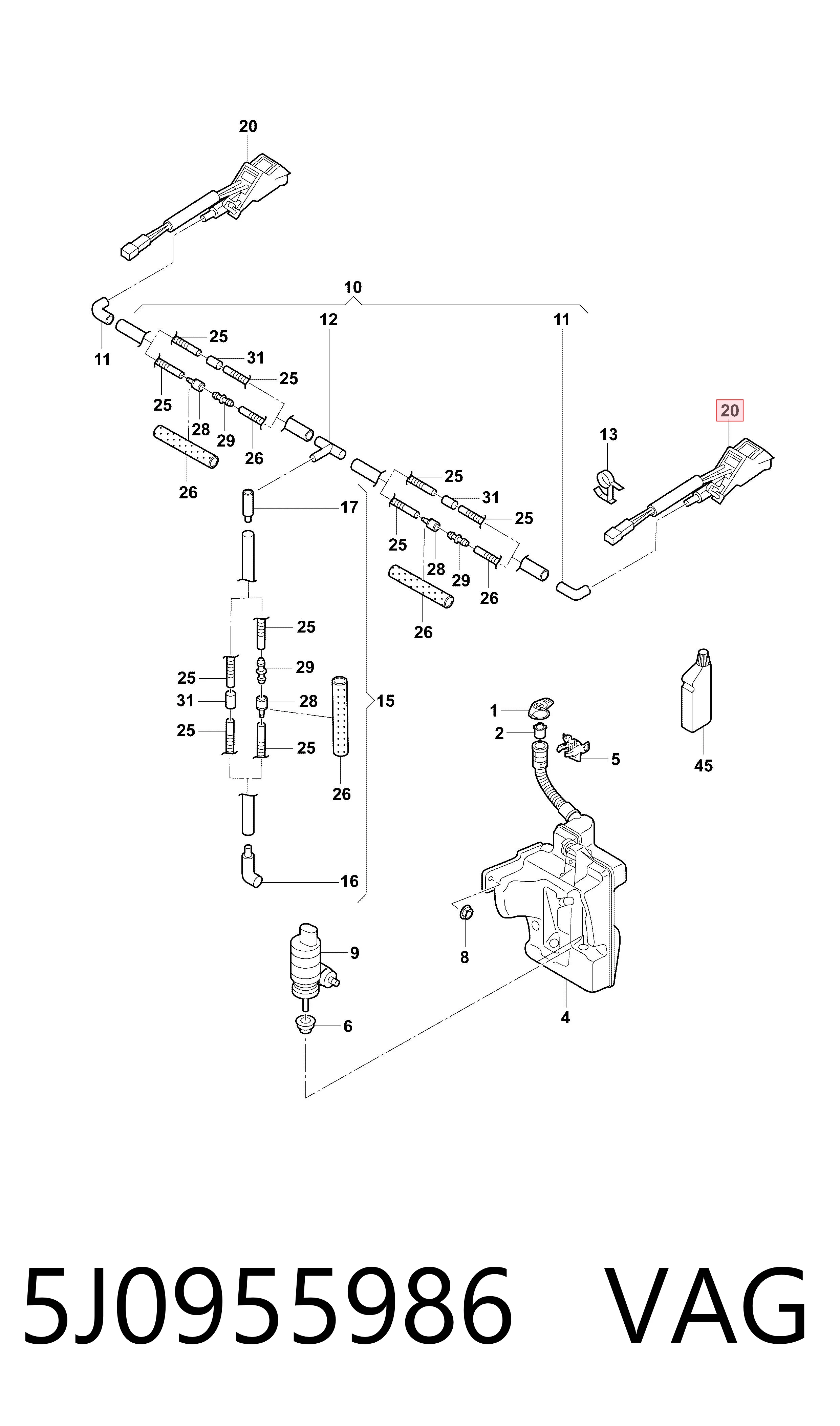 5J0955986 VAG Injetor de fluido para lavador de pára-brisas