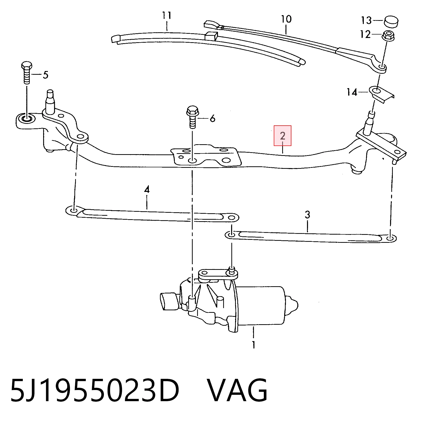 5J1955023D VAG Trapézio de limpador pára-brisas