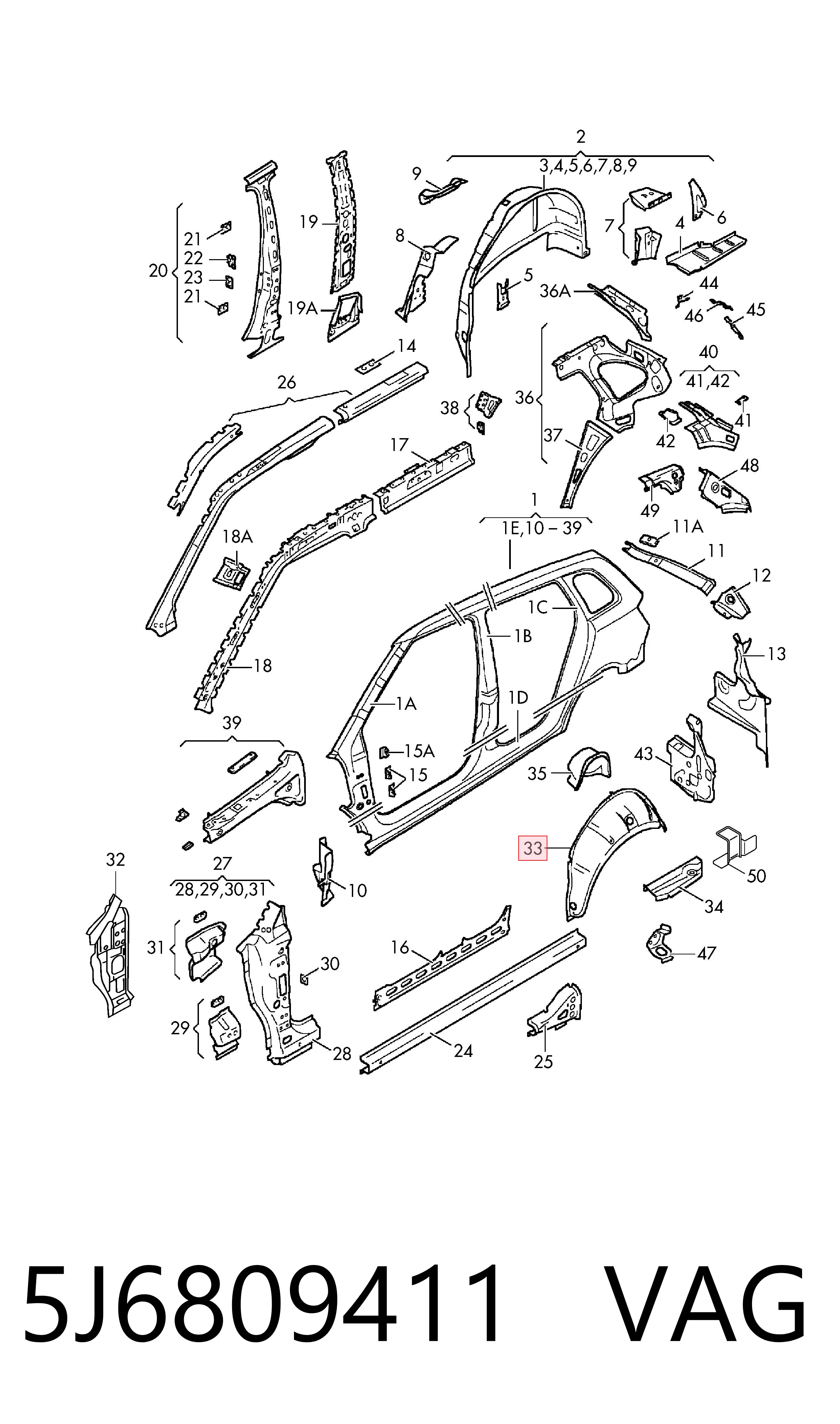 5J6809411 VAG Arco do pára-lama traseiro esquerdo