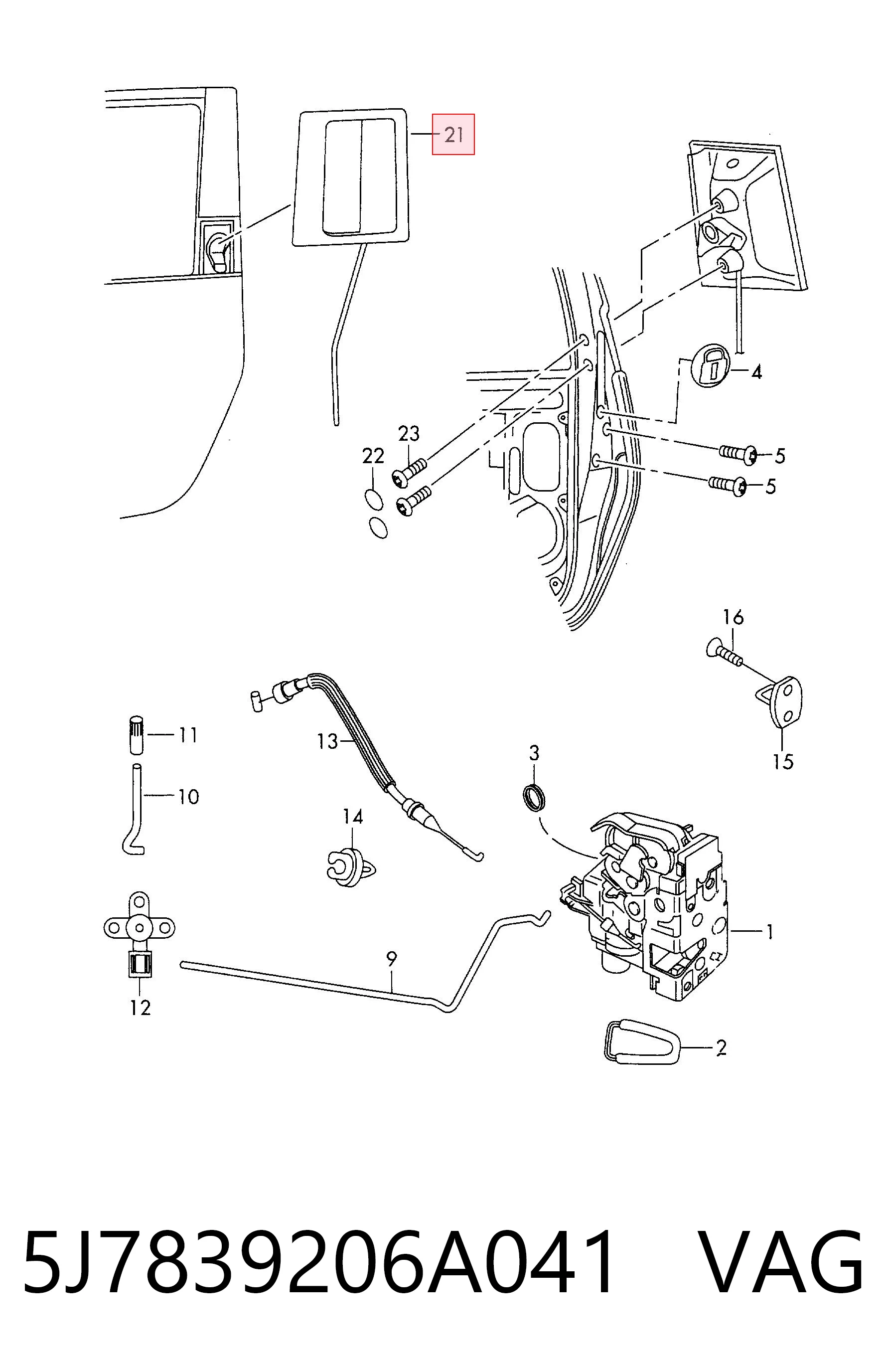 5J7839206A041 VAG Maçaneta externa direita da porta traseira