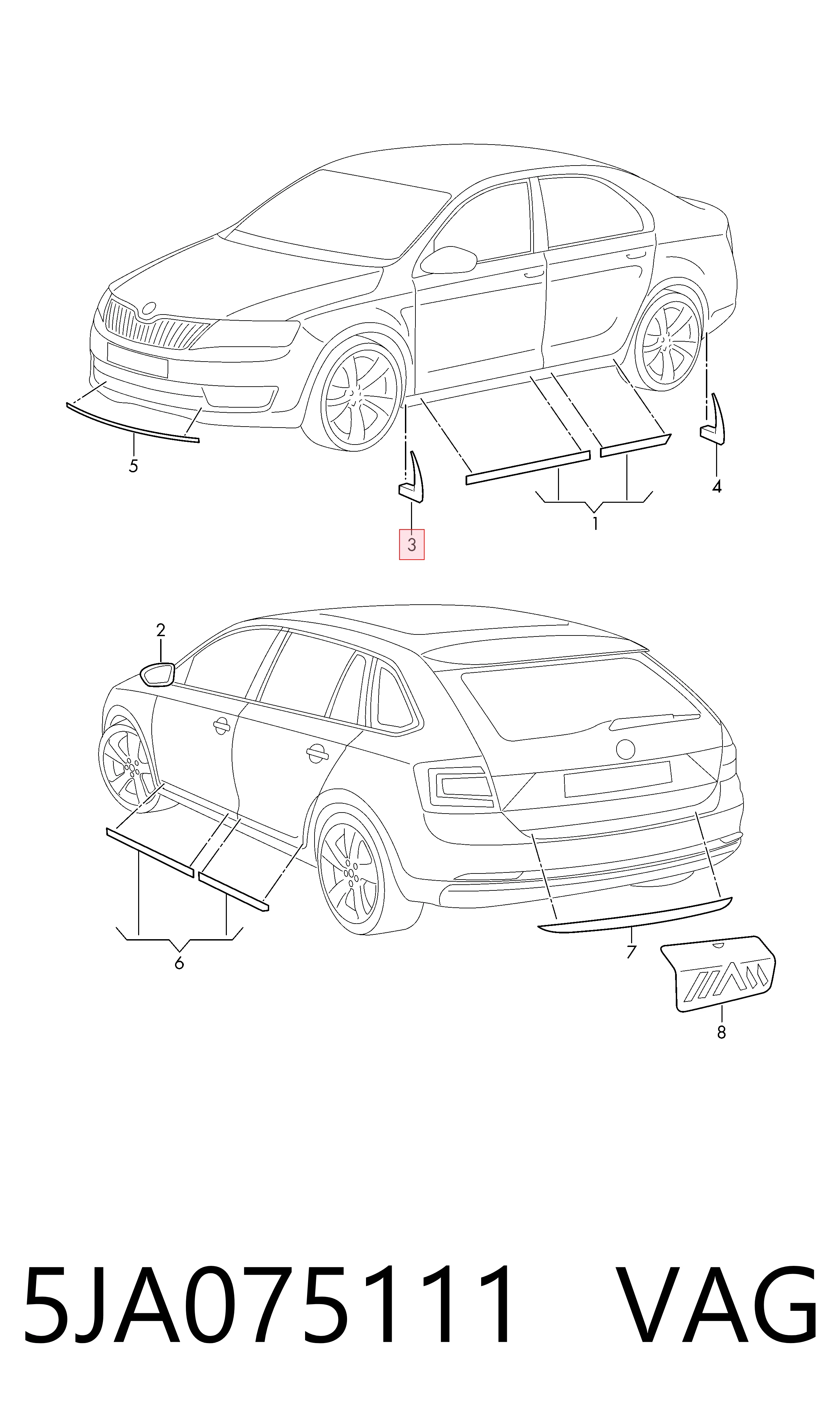Protetores de lama dianteiros, kit Skoda Rapid  NH3, NK3, NK6