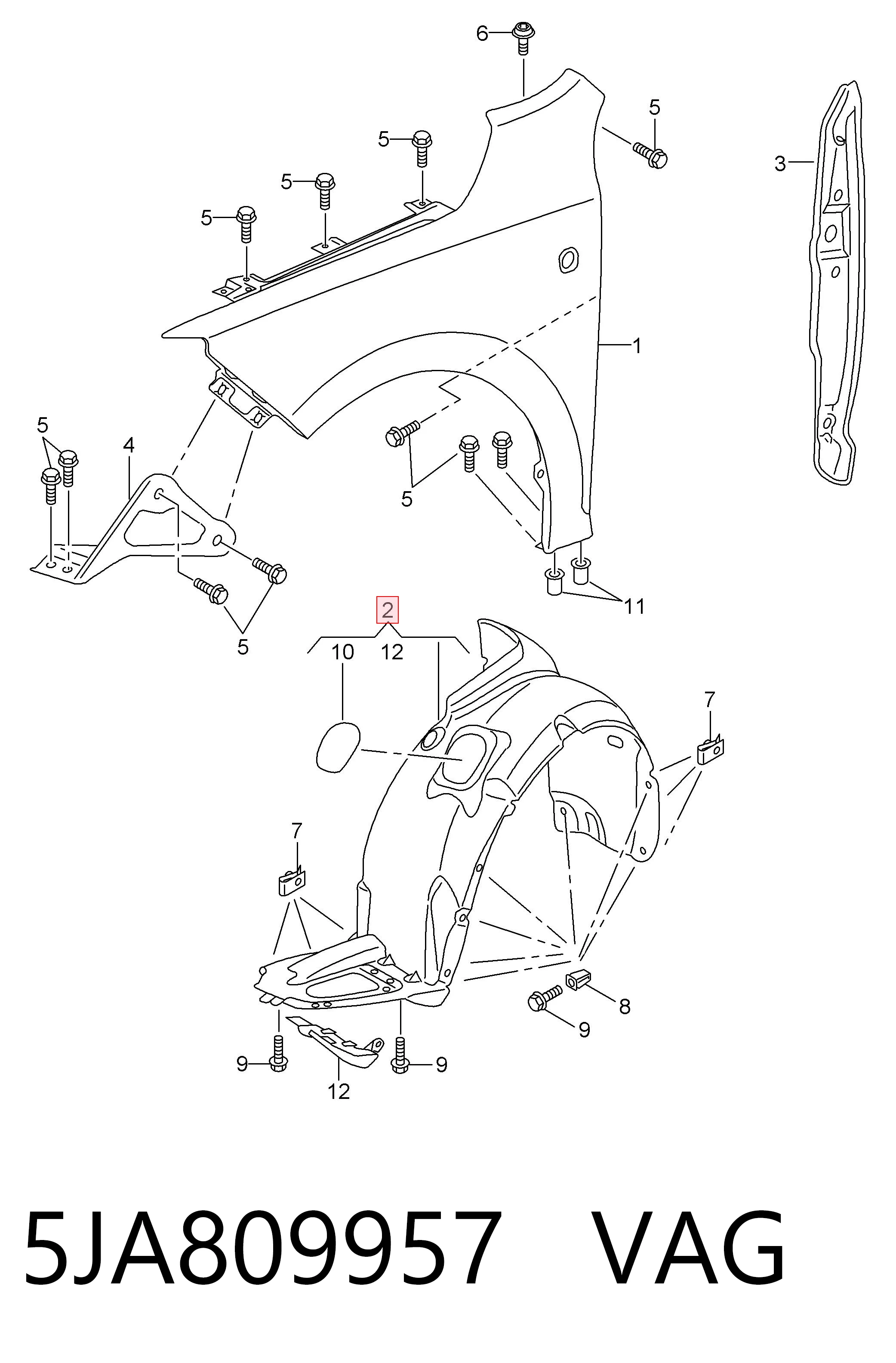 5JA809957 VAG Guarda-barras esquerdo do pára-lama dianteiro