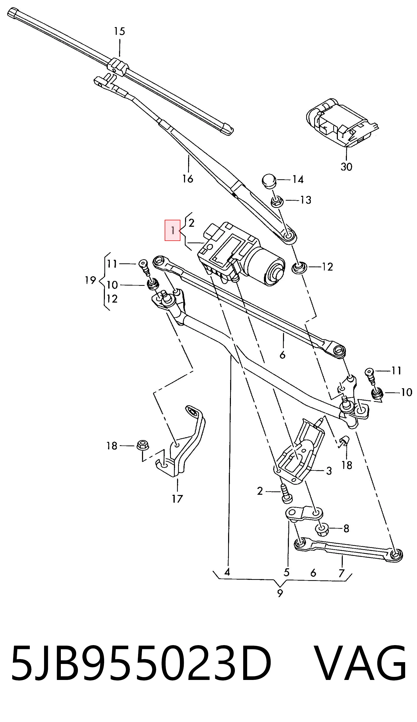 Trapézio de limpador pára-brisas VAG 5JB955023D preço, a partir de 74,91 USD