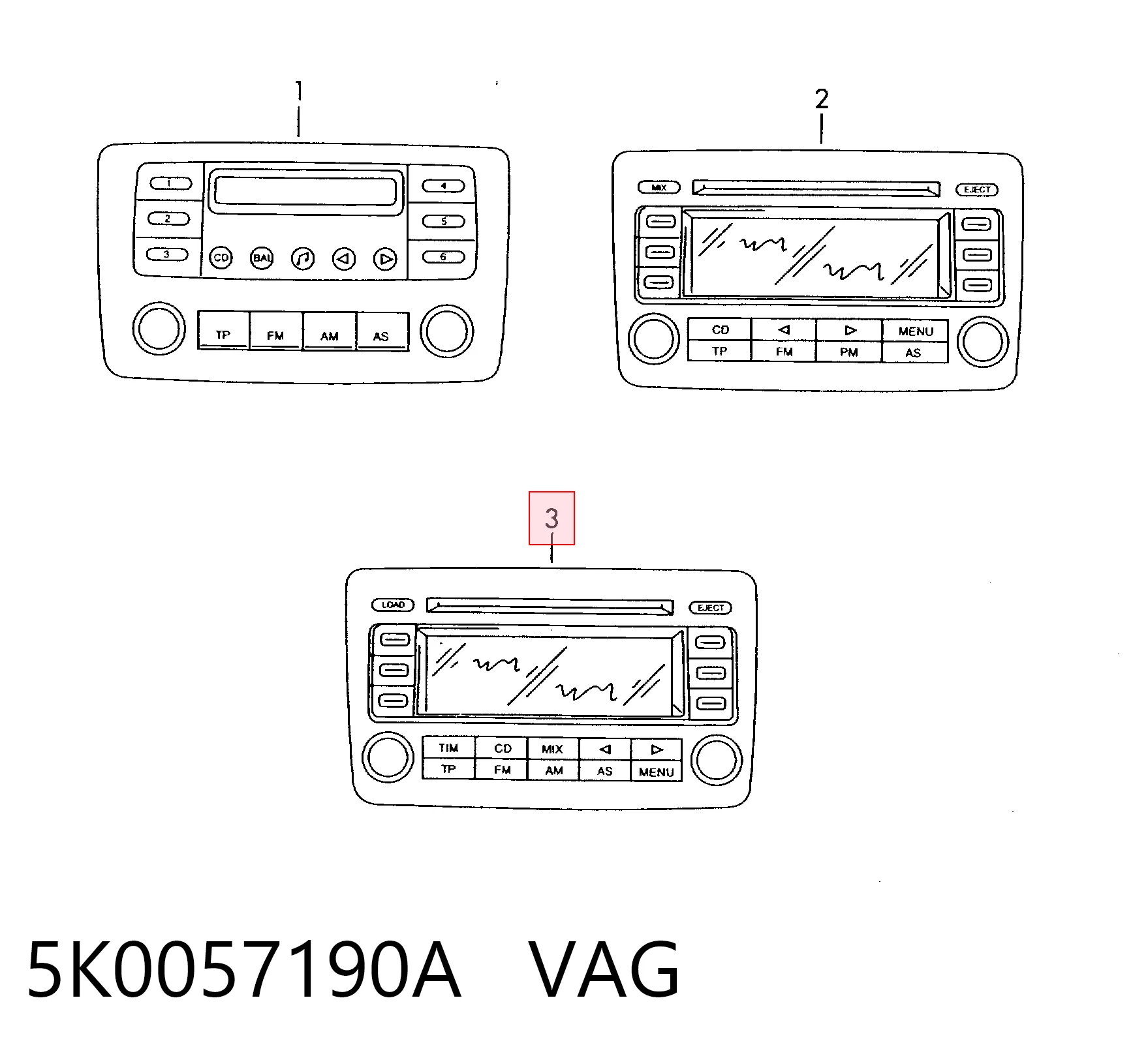 5K0057190A VAG Aparelhagem de som (rádio AM/FM)