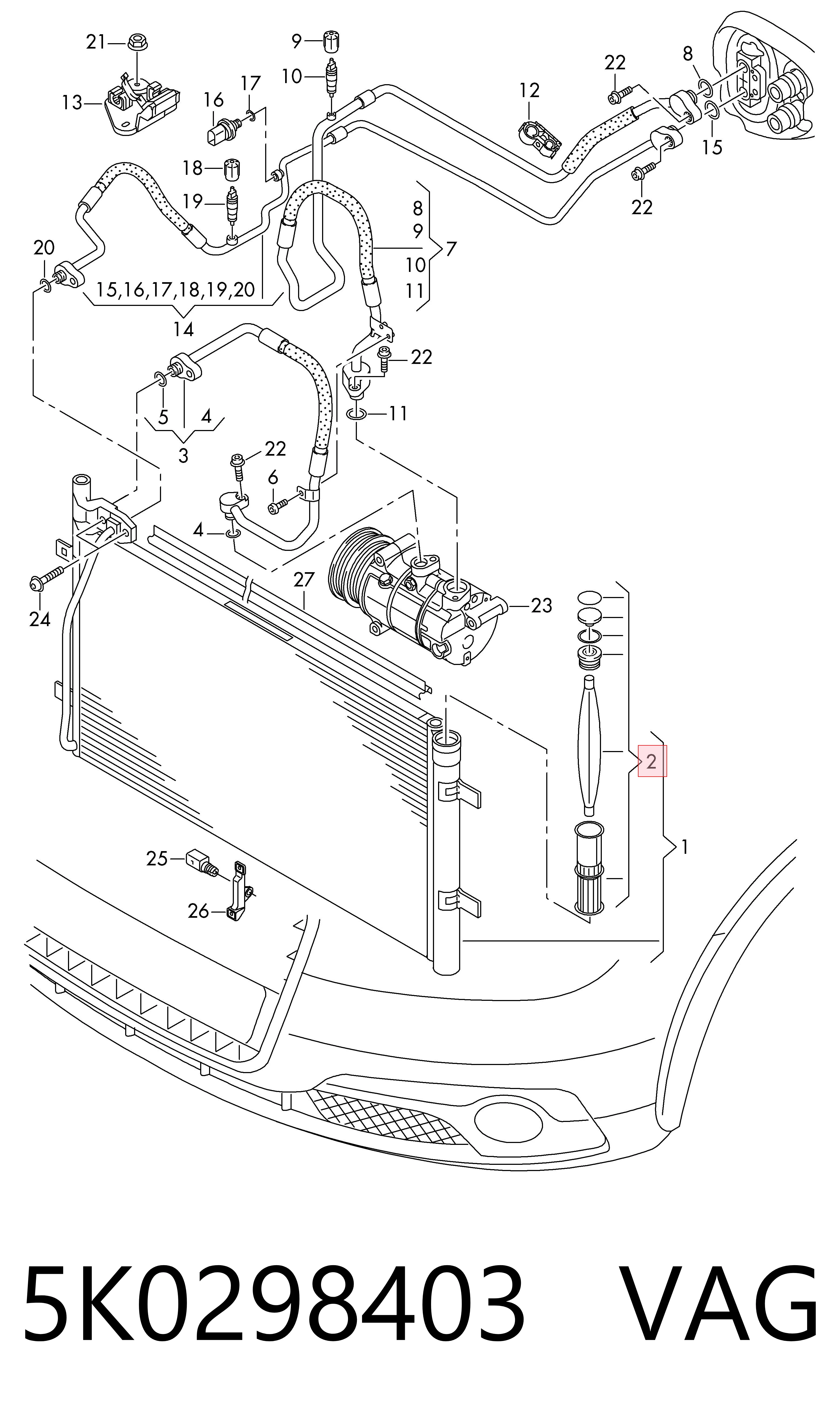 5K0298403 VAG Tanque de recepção do secador de aparelho de ar condicionado