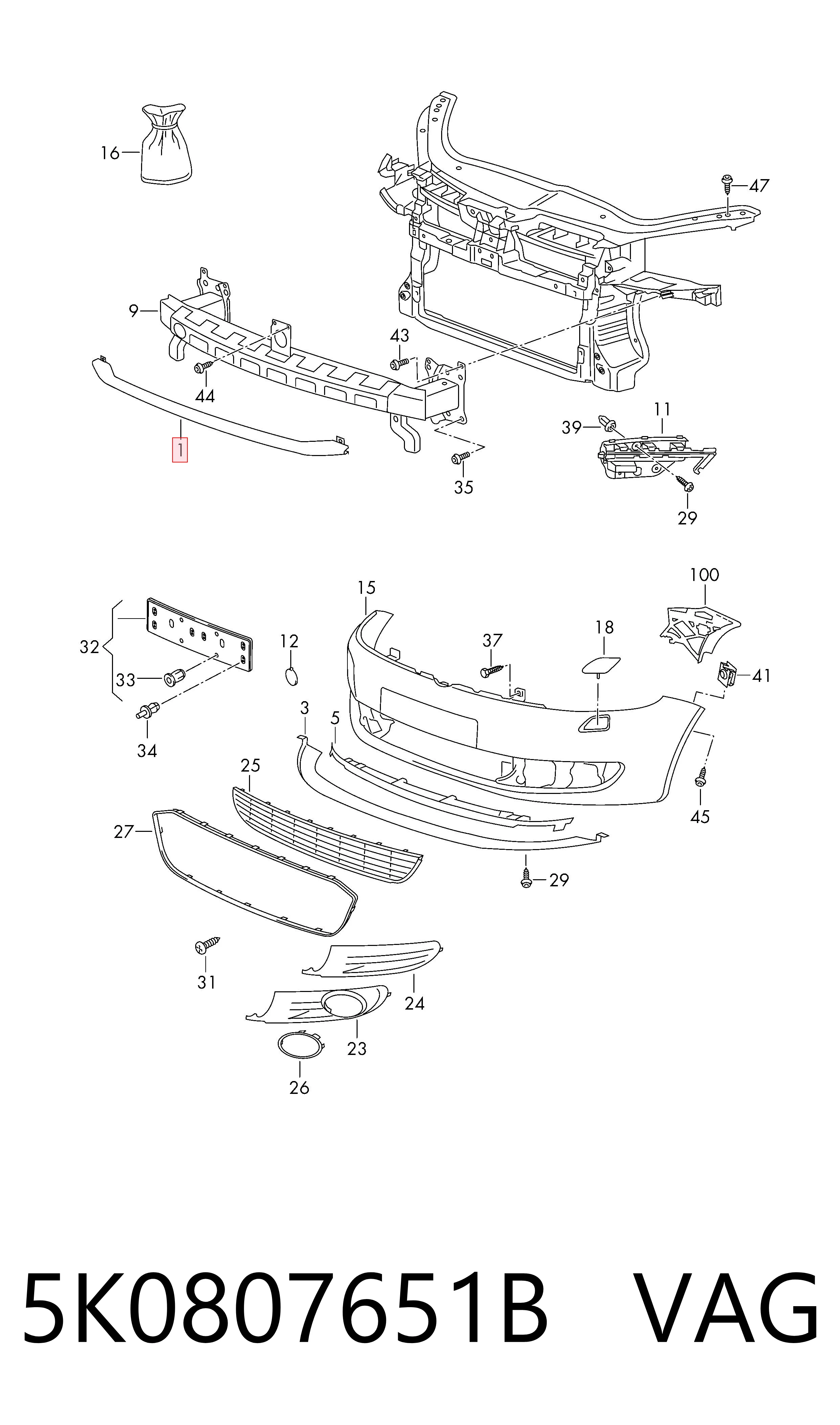 Reforçador do pára-choque dianteiro para Volkswagen Caddy SAA, SAH