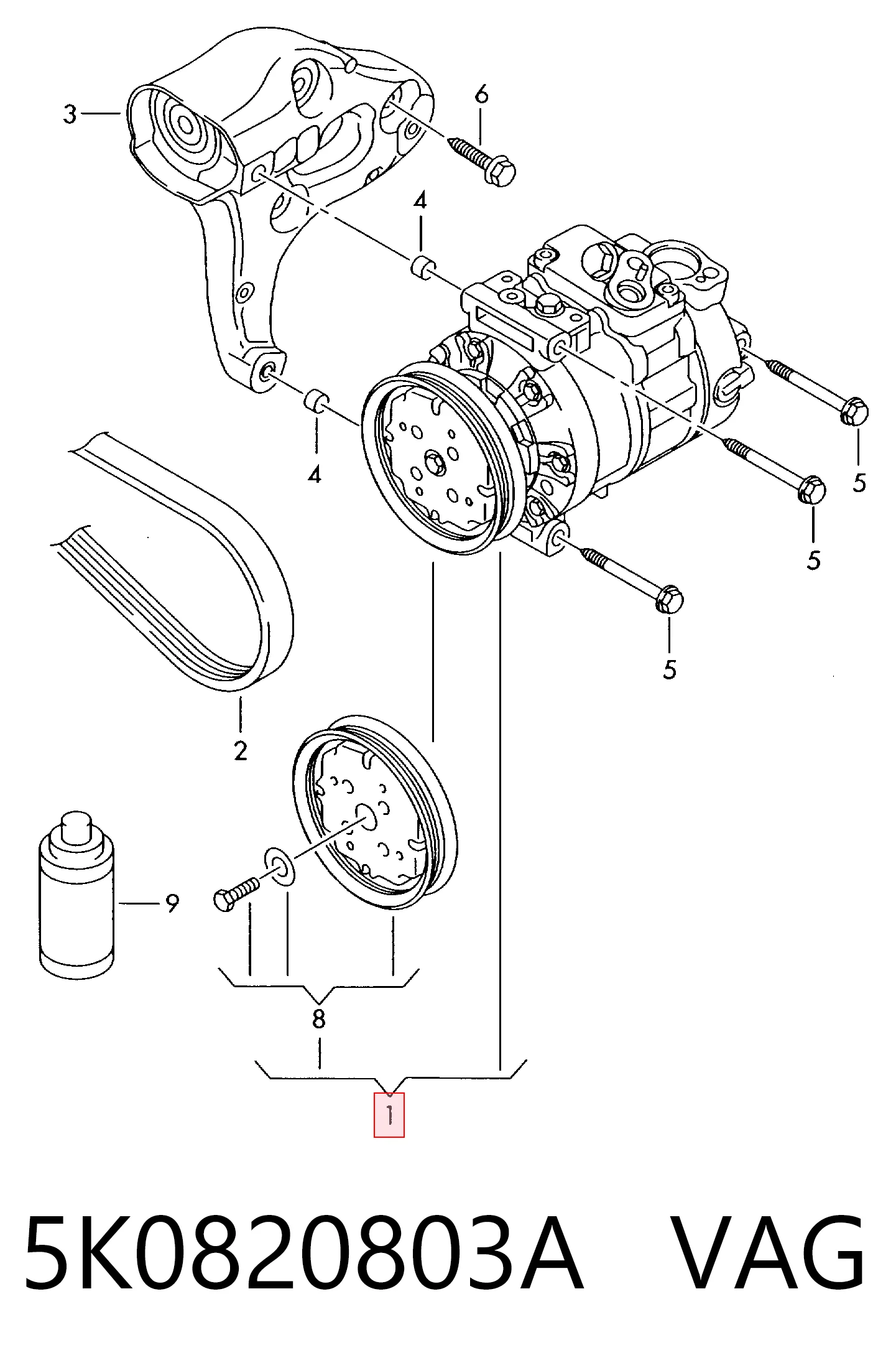 5K0820803A VAG Compressor de aparelho de ar condicionado