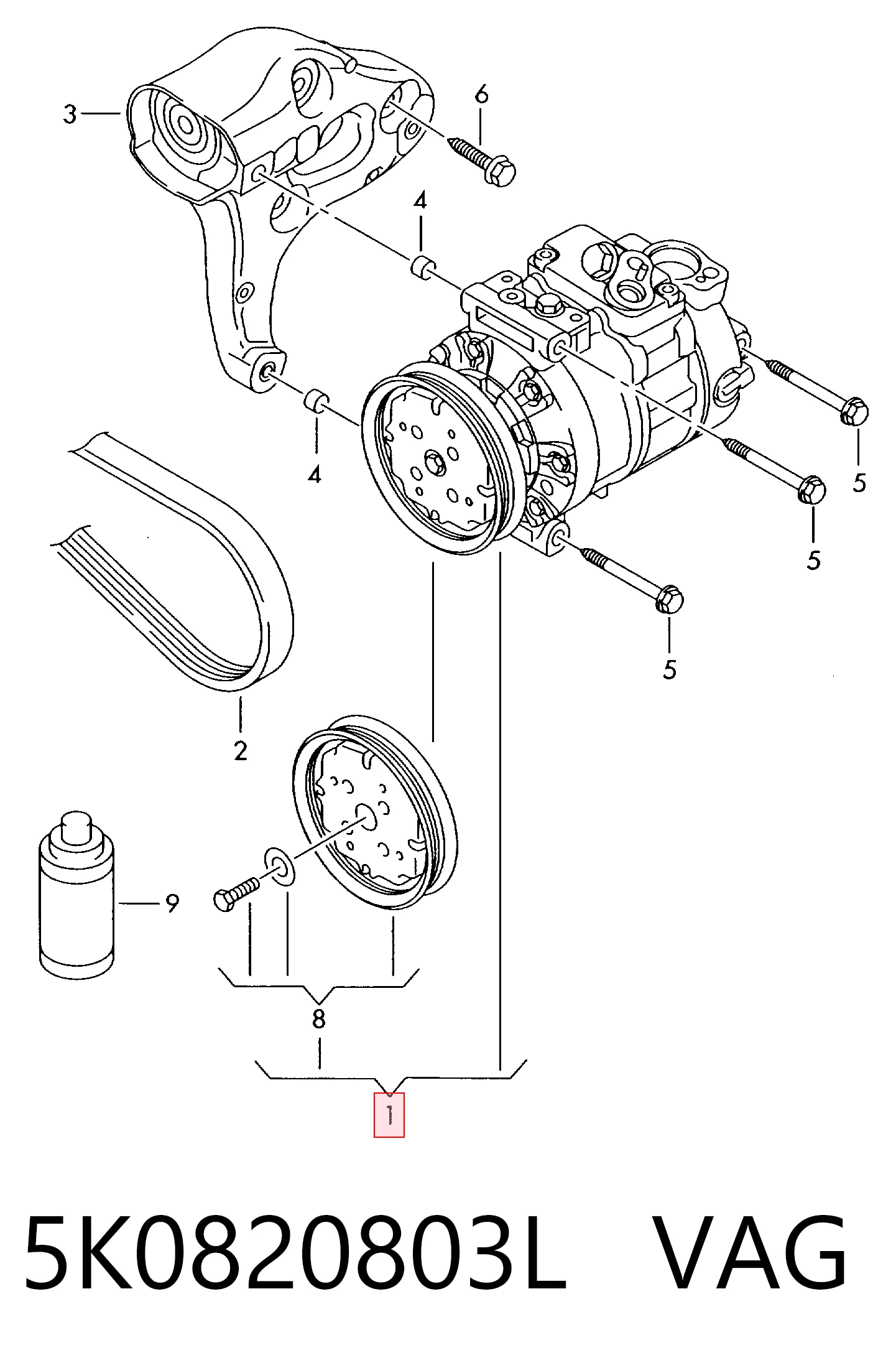 5K0820803L VAG Compressor de aparelho de ar condicionado