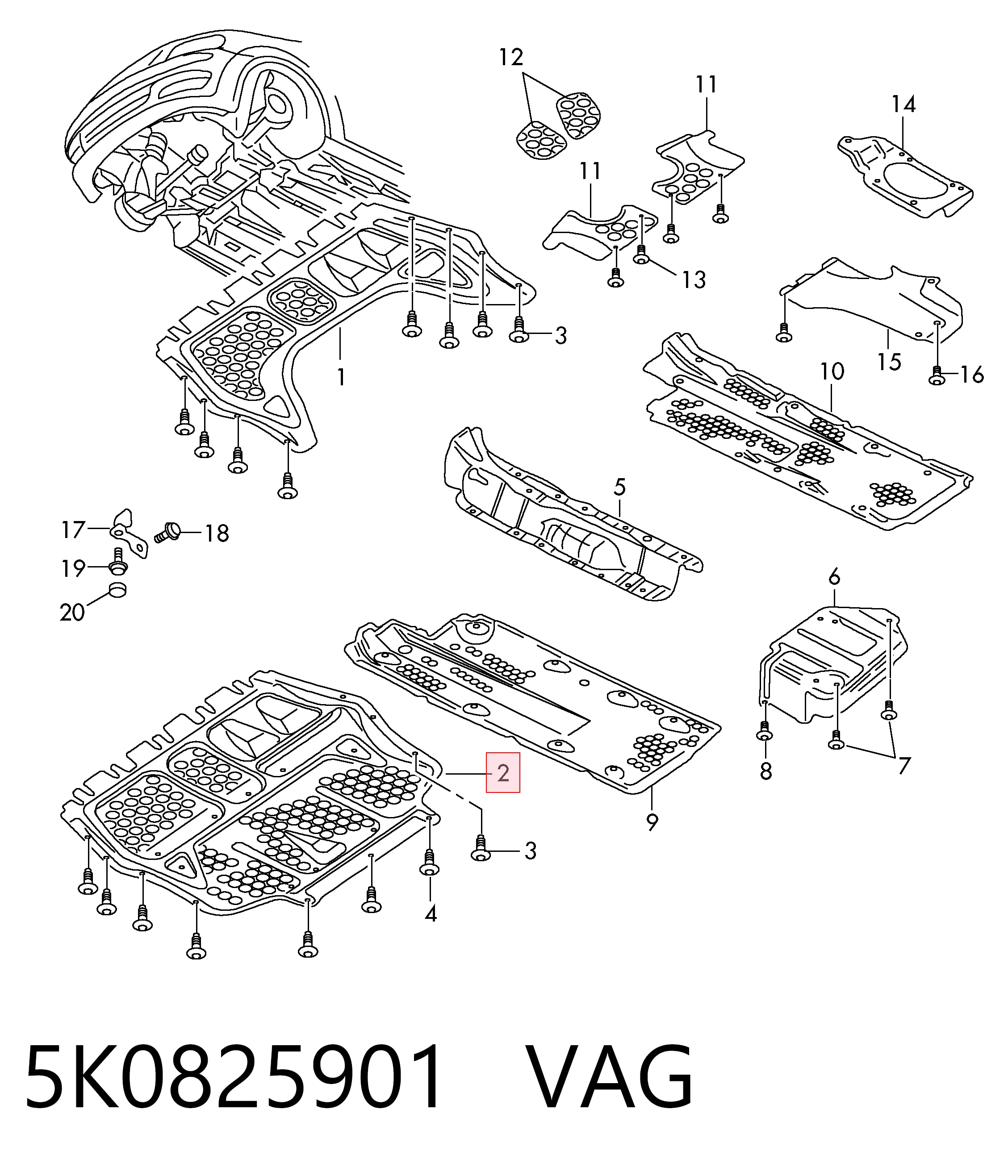5K0825901 VAG Proteção de motor dianteira