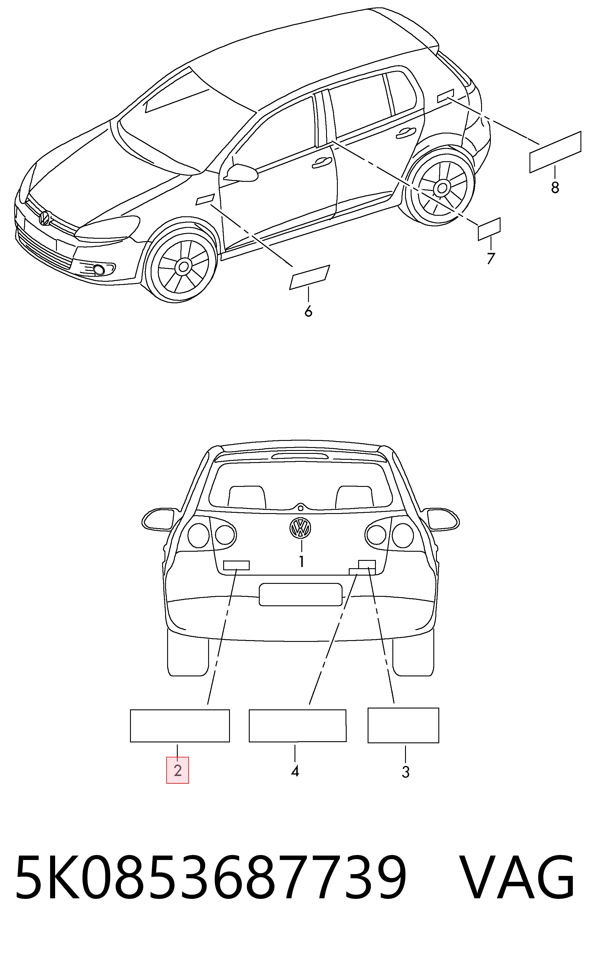 Emblema de tampa de porta-malas (emblema de firma) para Volkswagen Golf 5K1
