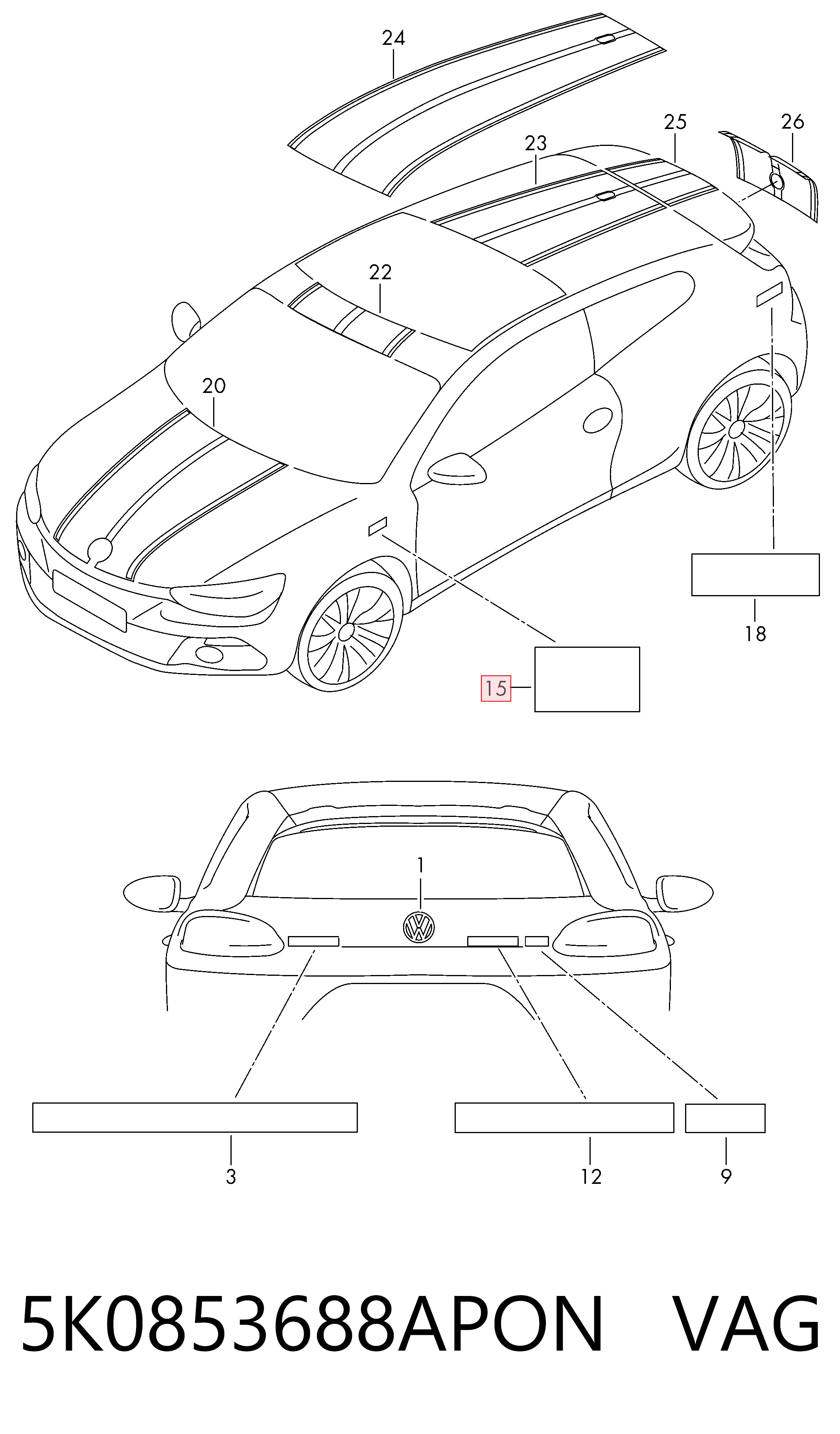Emblema de tampa de porta-malas (emblema de firma) Volkswagen Passat  3G2, CB2 ao melhor preço