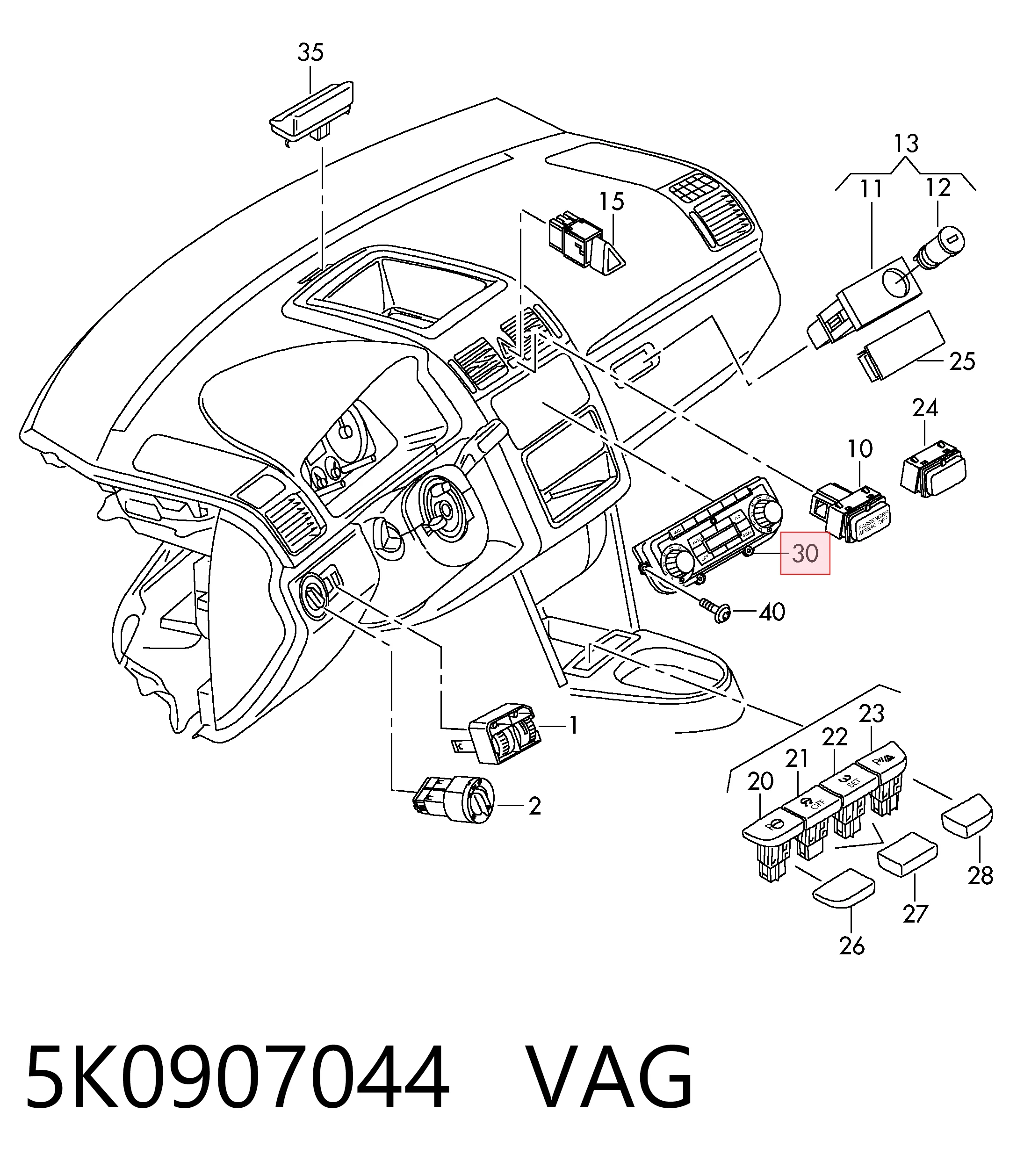 Unidade de controlo dos modos de aquecimento/condicionamento para Volkswagen Jetta VI 162, 163, AV3, AV2, AY2, AY3