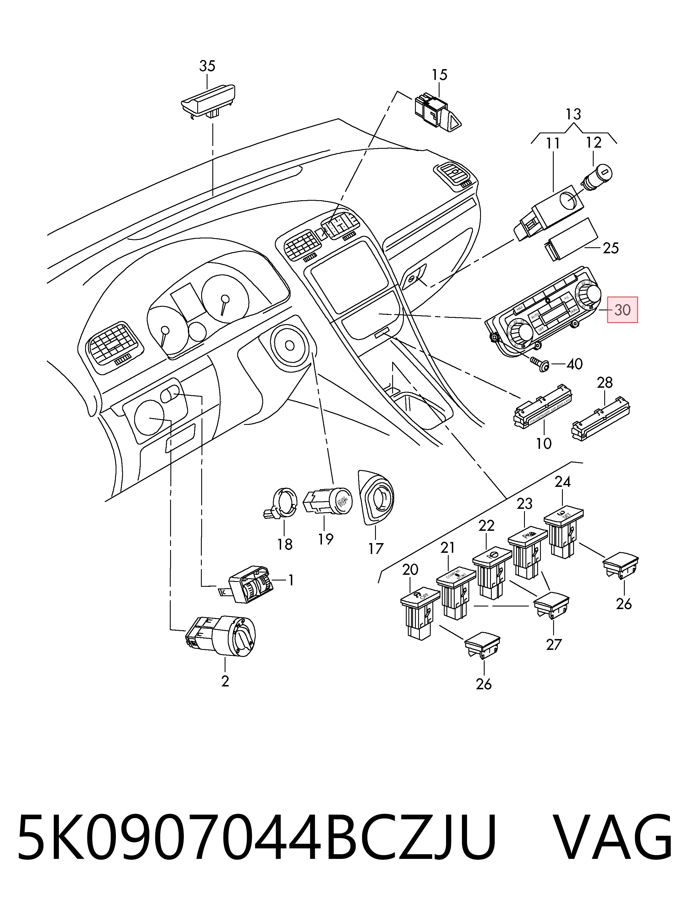  Unidade de controlo dos modos de aquecimento/condicionamento Volkswagen Jetta VI sedan (162, 163, AV3, AV2, AY2, AY3) (2011 - 2019) VI