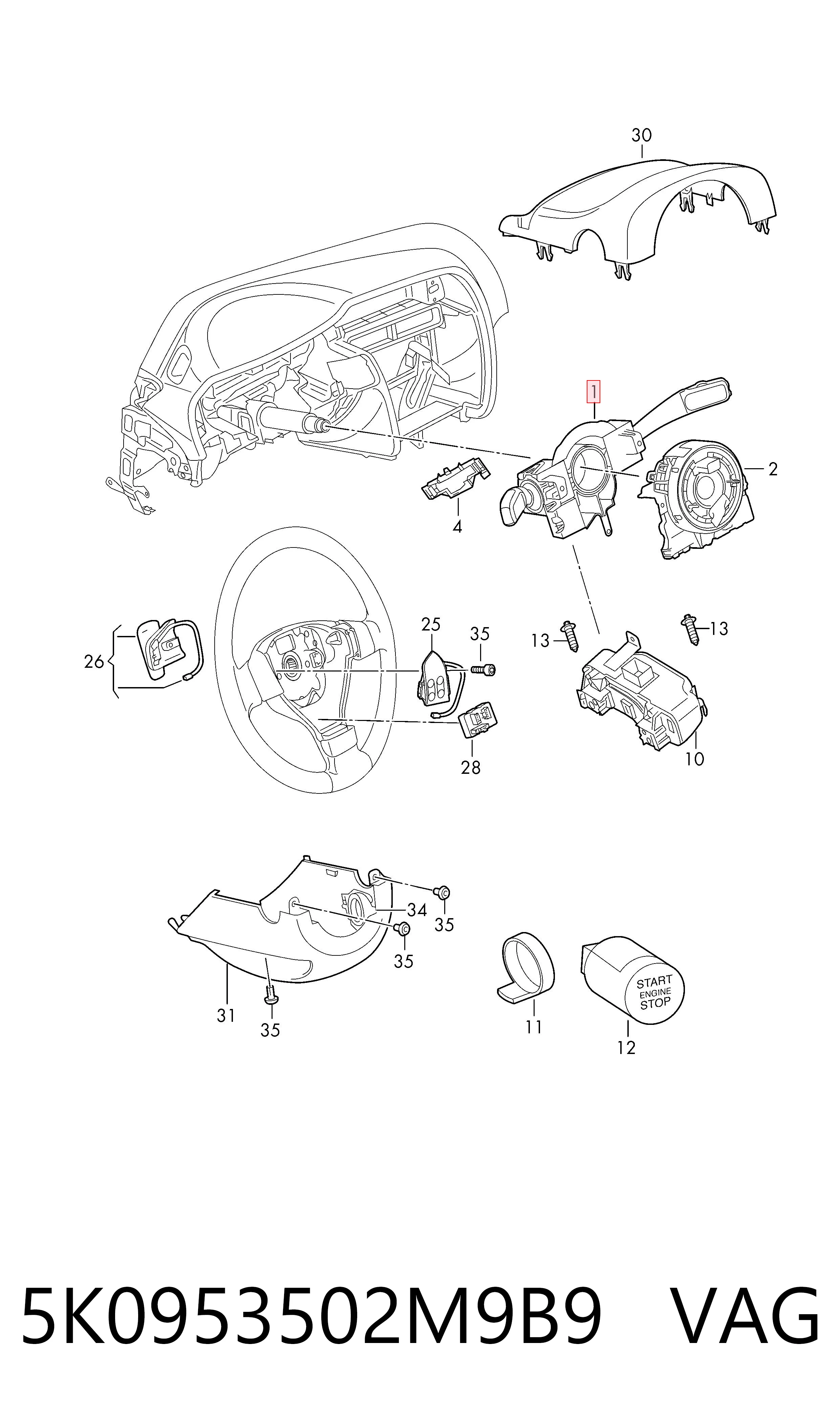  Comutador instalado na coluna da direção, montado Seat Leon II hatchback (1P1) (2005 - 2013) II