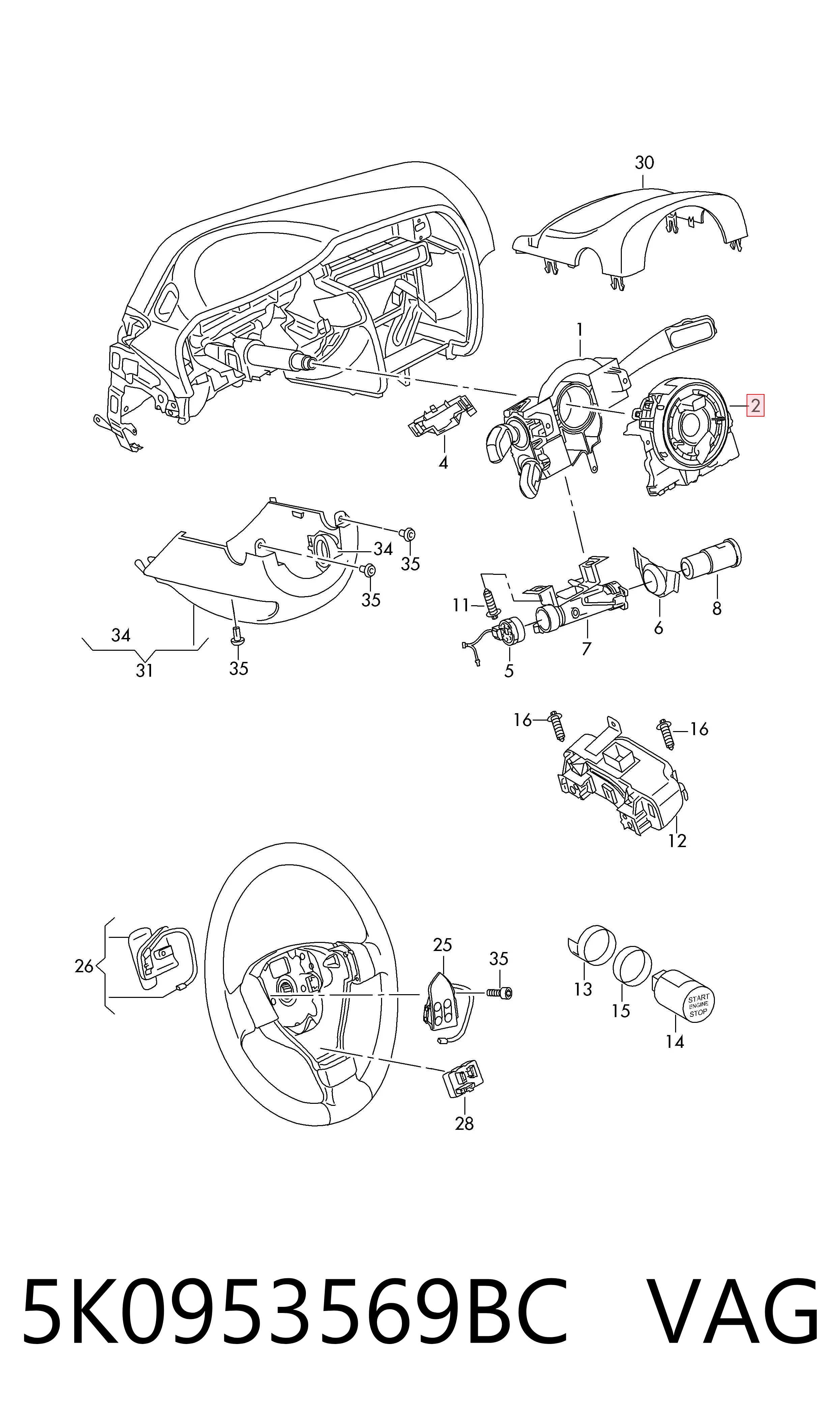 Anel AIRBAG de contato, cabo plano do volante para Volkswagen Caddy ALLTRACK IV SAA