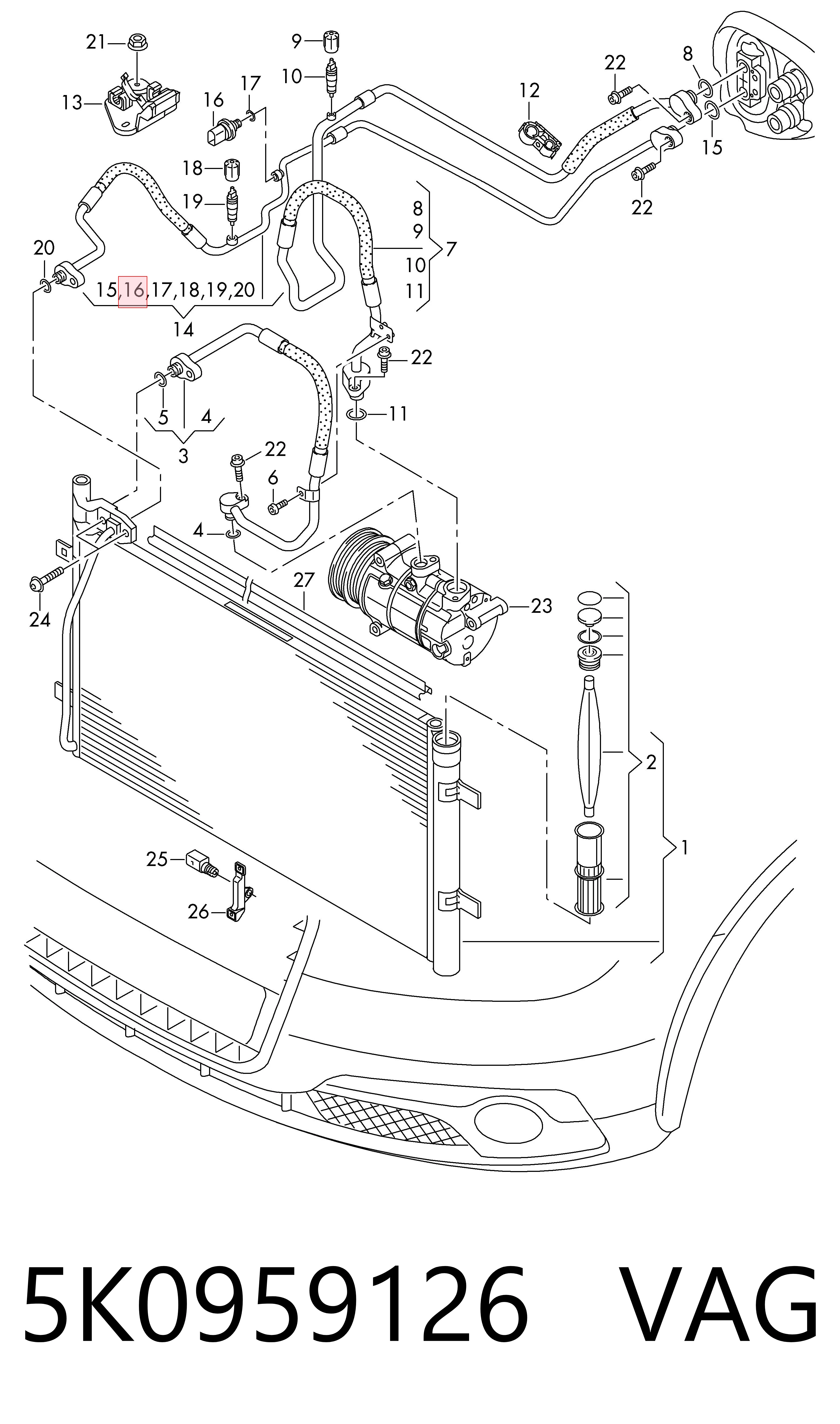 5K0959126 VAG Sensor de pressão absoluta de aparelho de ar condicionado