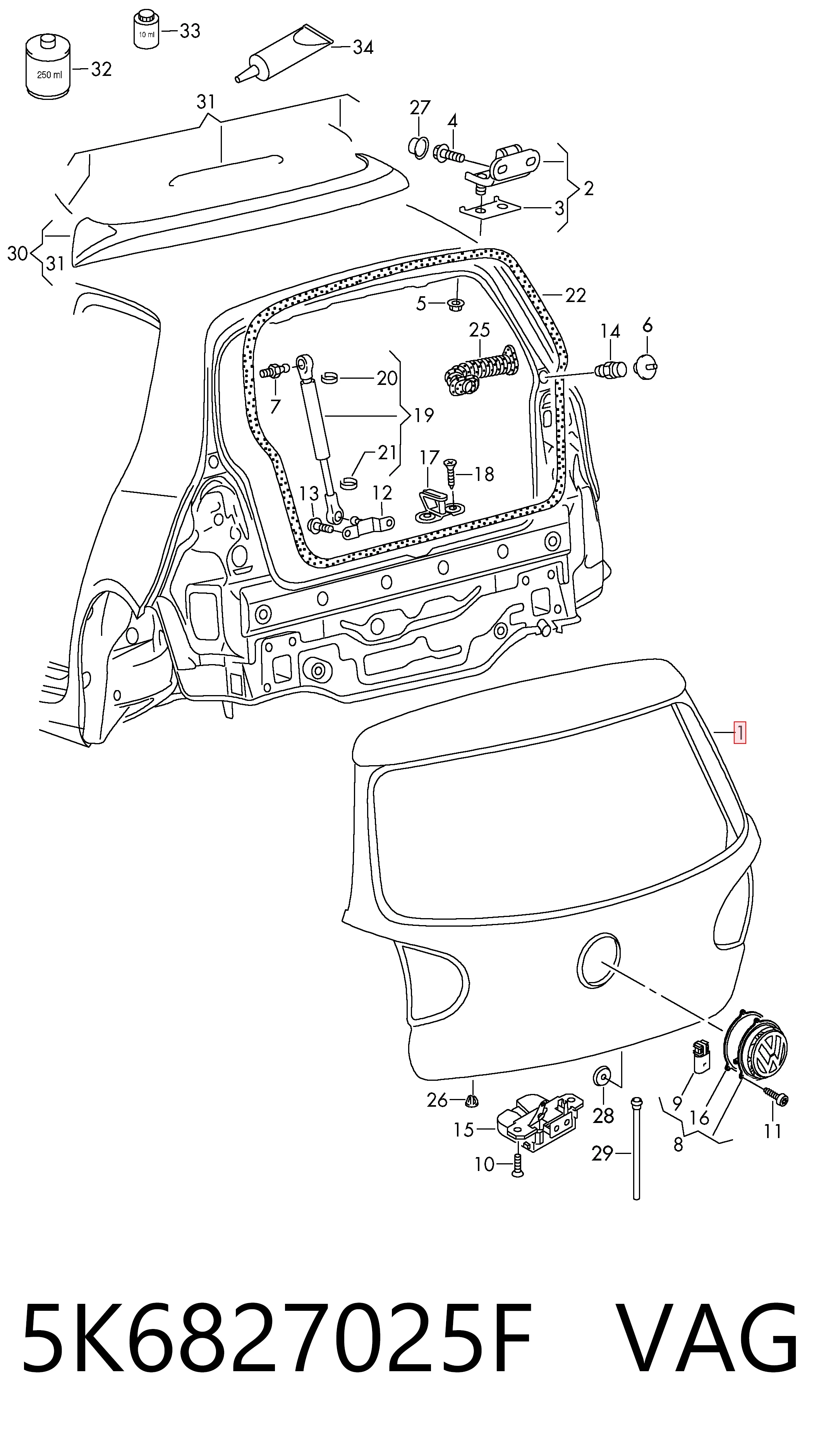  Porta traseira (3ª/5ª porta-malas (tampa de alcapão) Volkswagen Golf VI hatchback (5K1) (2008 - 2014) VI