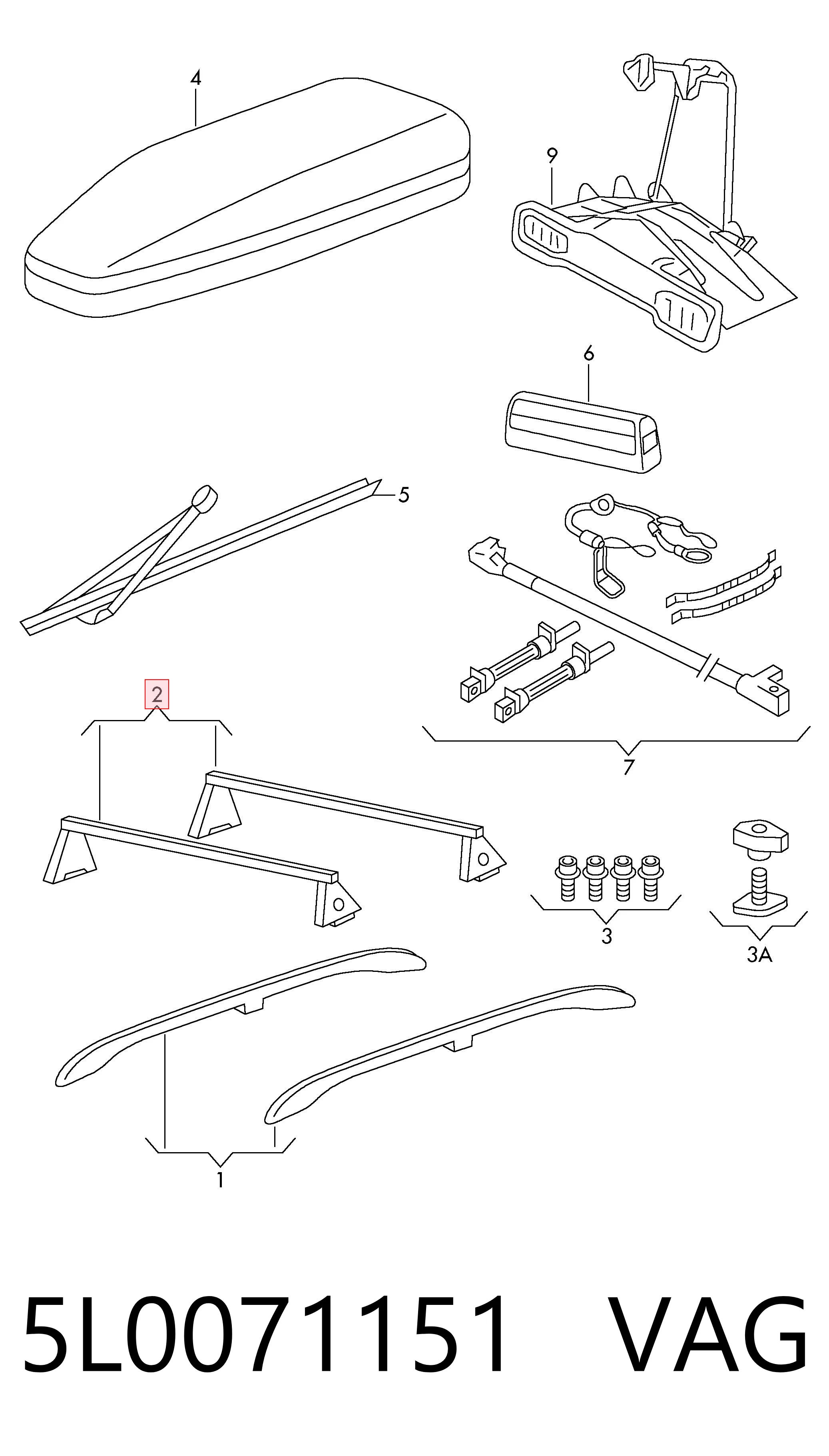 5L0071151 VAG Travessas de porta-malas do teto, kit