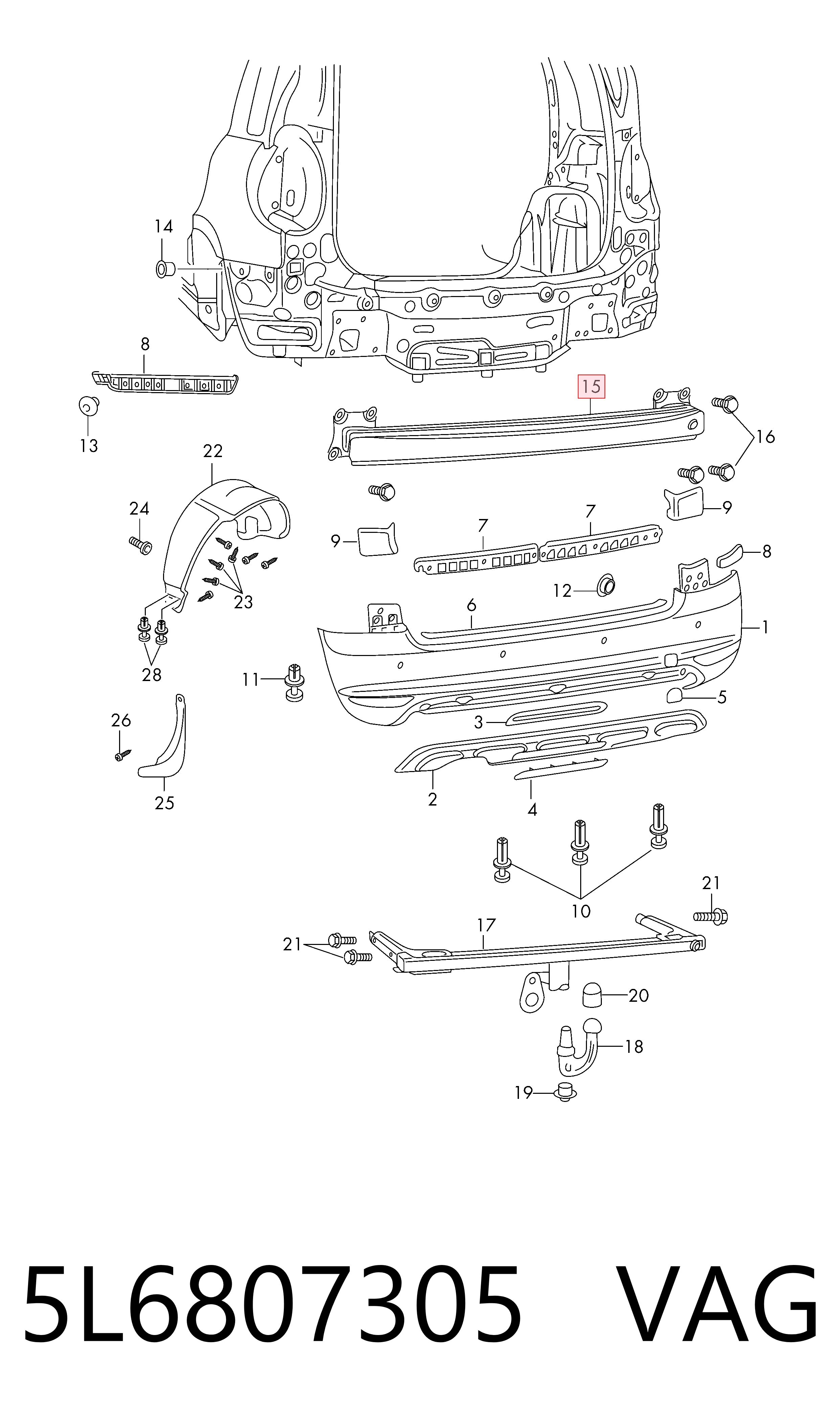 Reforçador do pára-choque traseiro para Skoda Yeti  5L