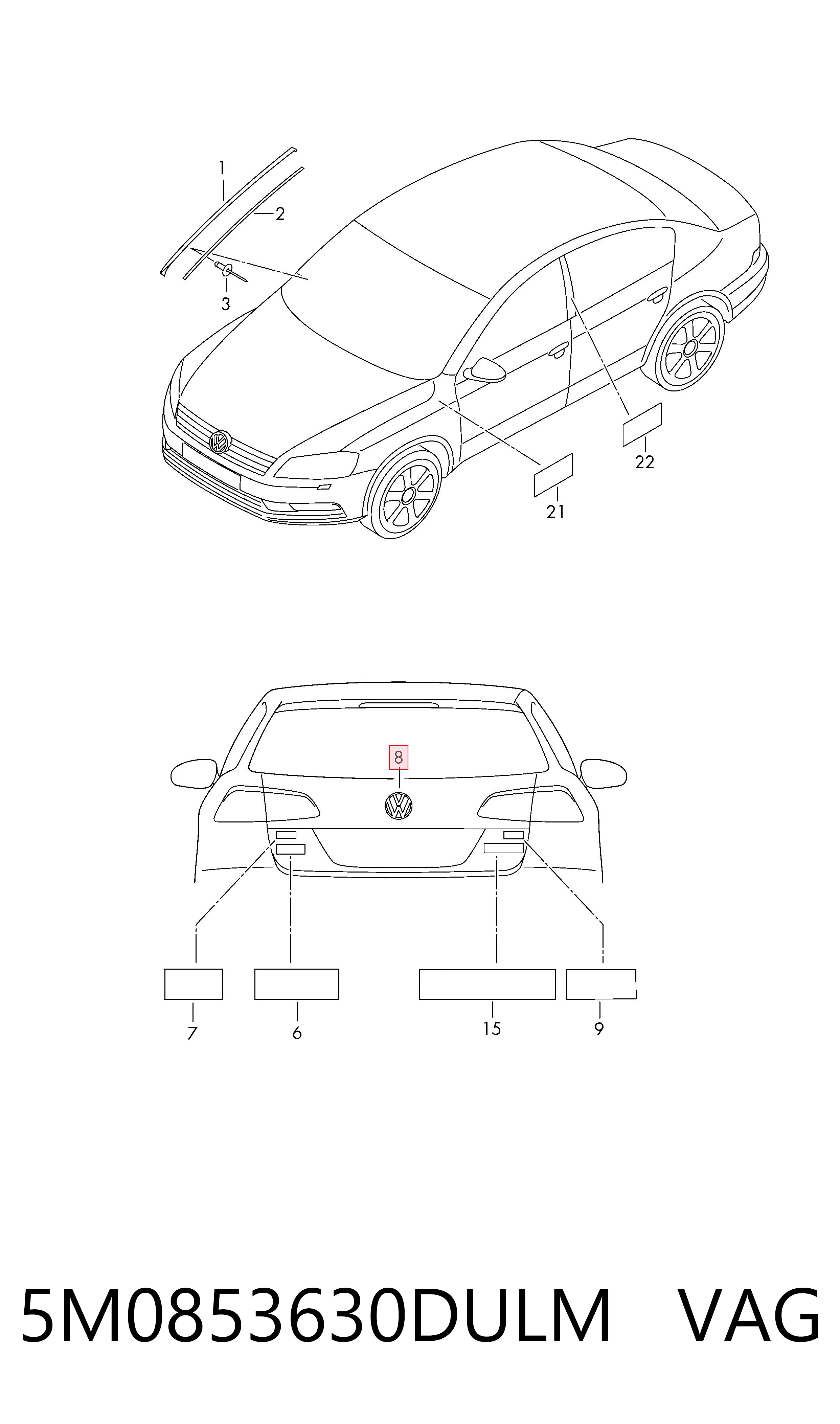  Emblema de tampa de porta-malas (emblema de firma) Volkswagen Passat B7 carrinha (365) (2010 - 2015) B7