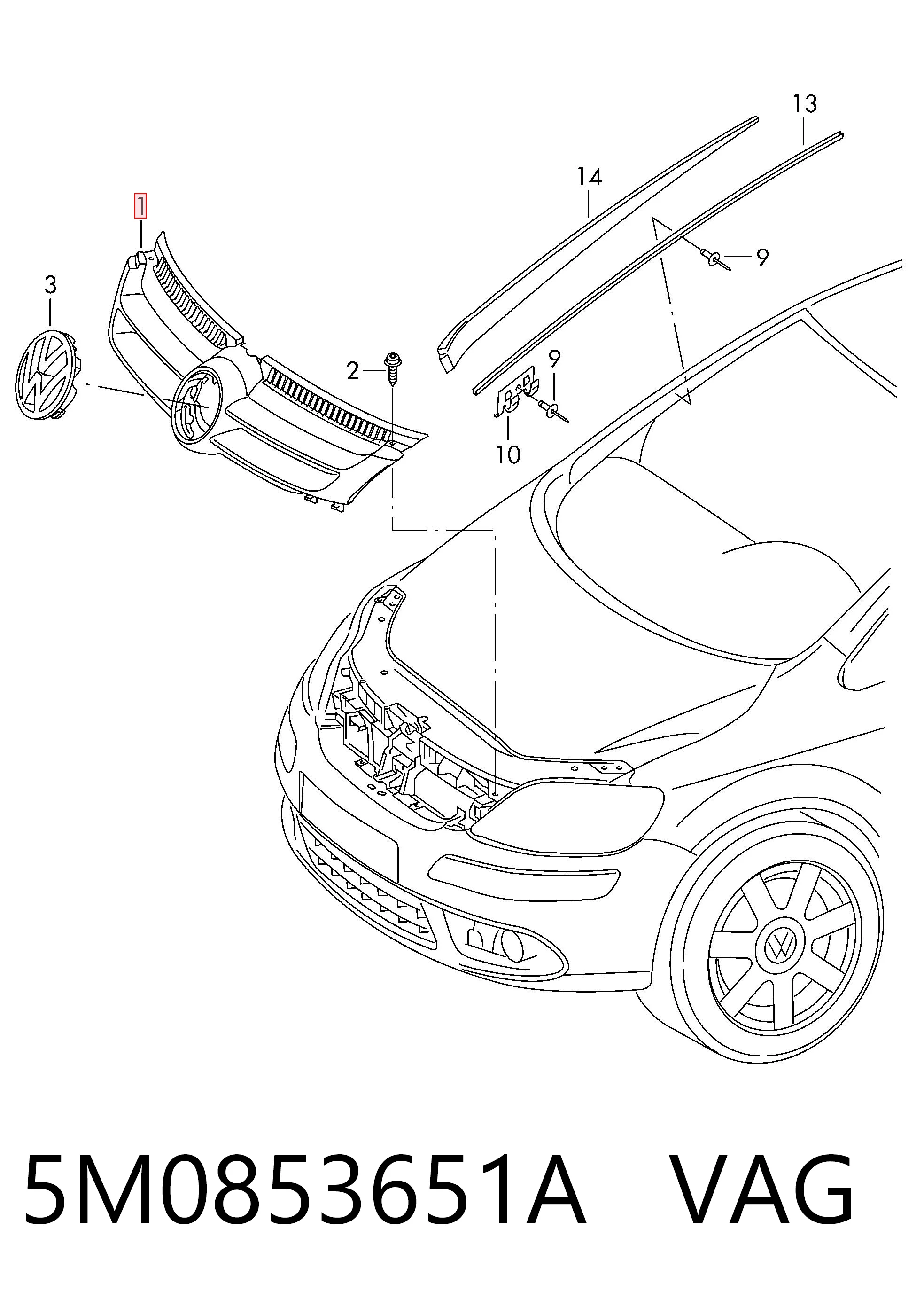 Compre Grelha do radiador Volkswagen Golf 