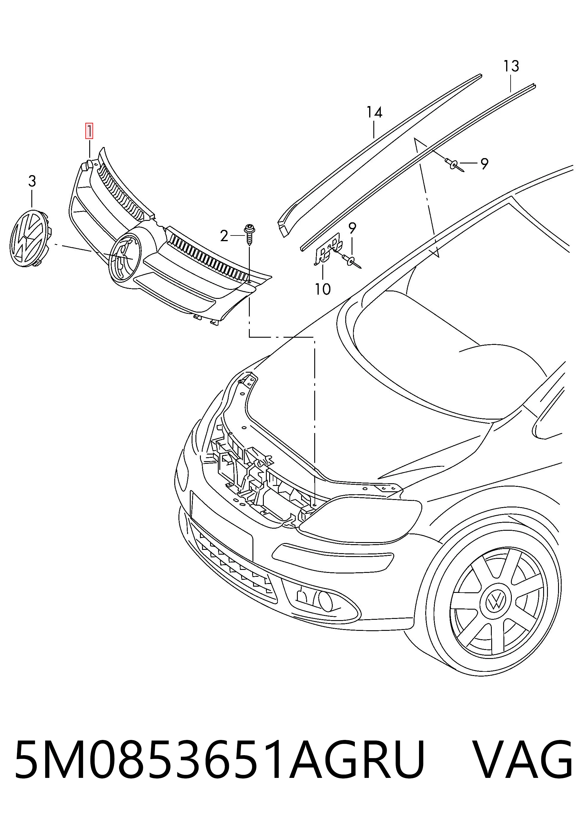 Grelha do radiador Volkswagen Golf V 5M1, 521 ao melhor preço