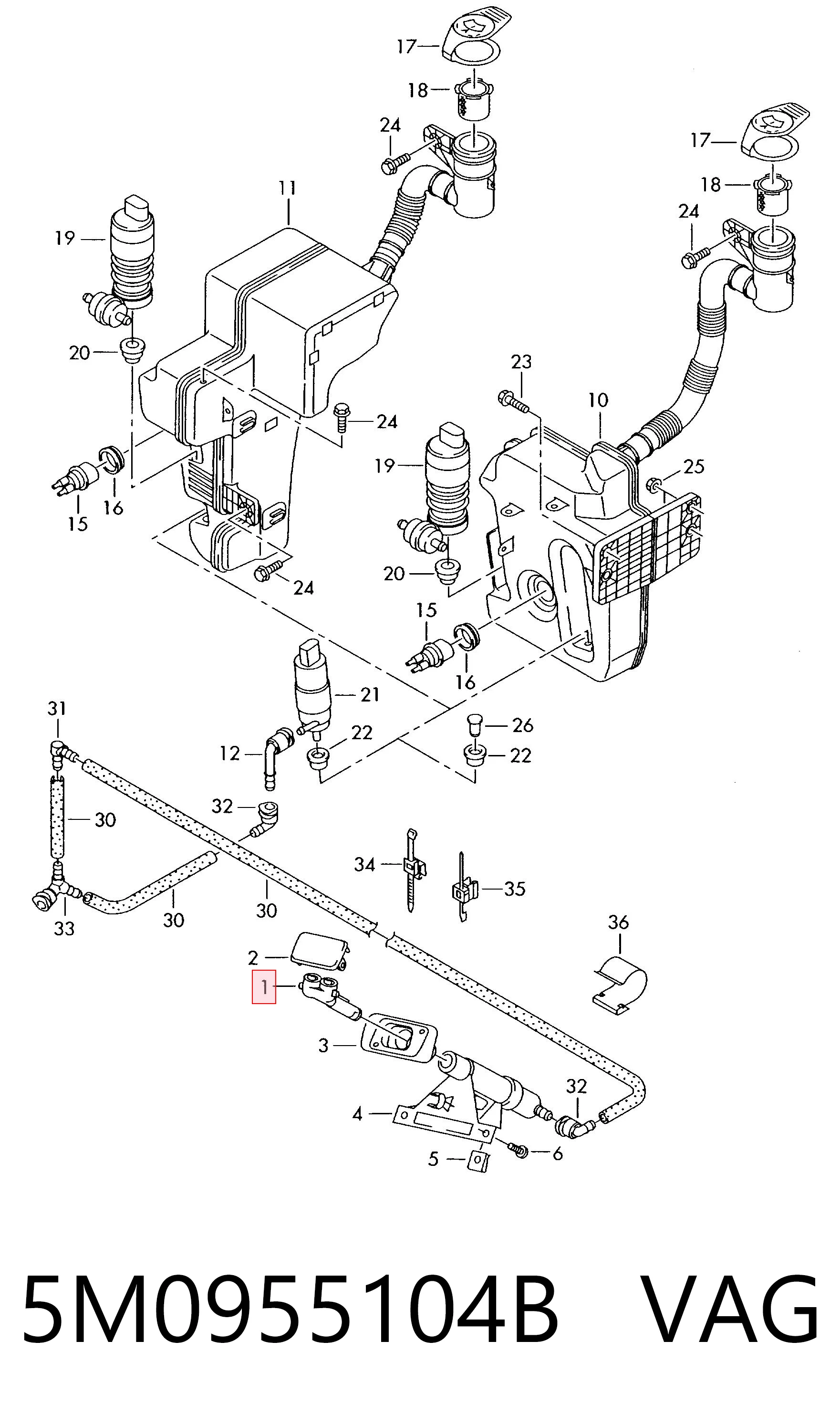 5M0955104B VAG Injetor direito de fluido para lavador de pára-brisas