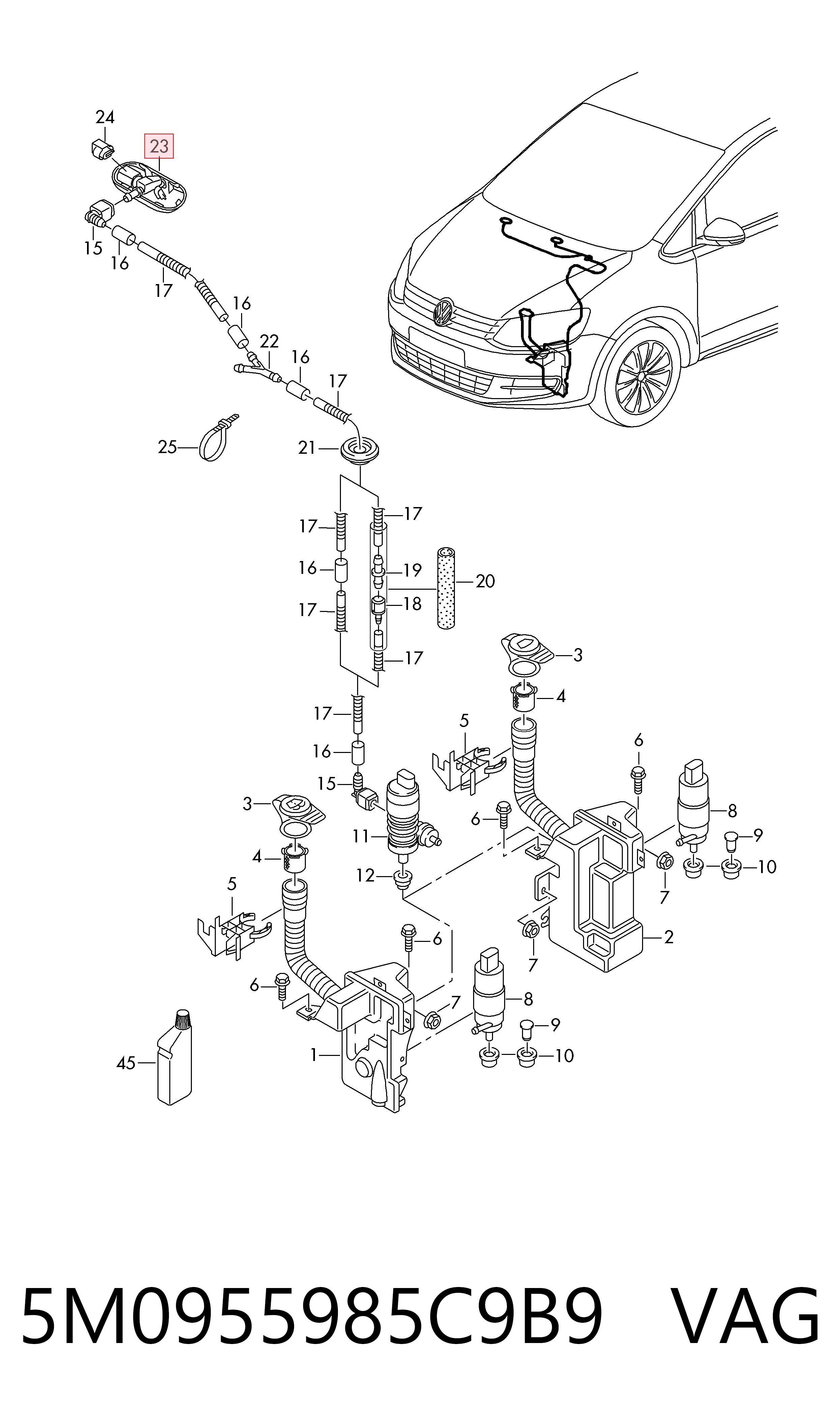 5M0955985C9B9 VAG Injetor de fluido para lavador de pára-brisas