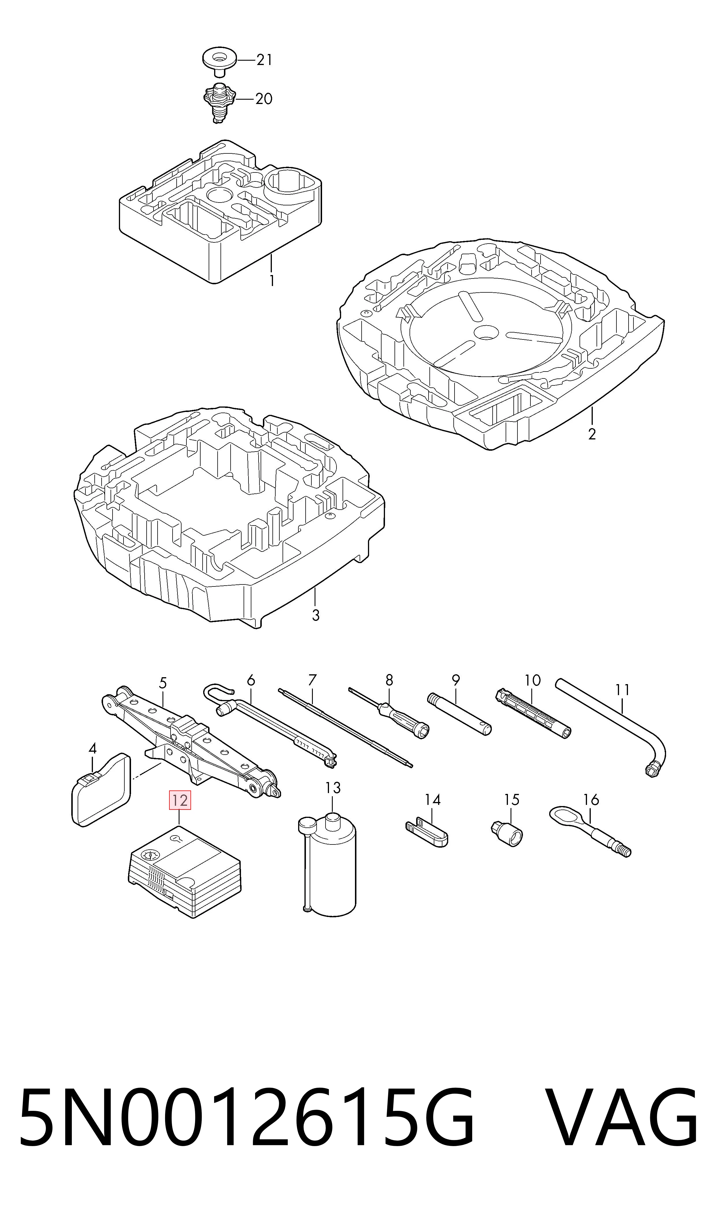 5N0012615G VAG Compressor para o bombeio de pneus