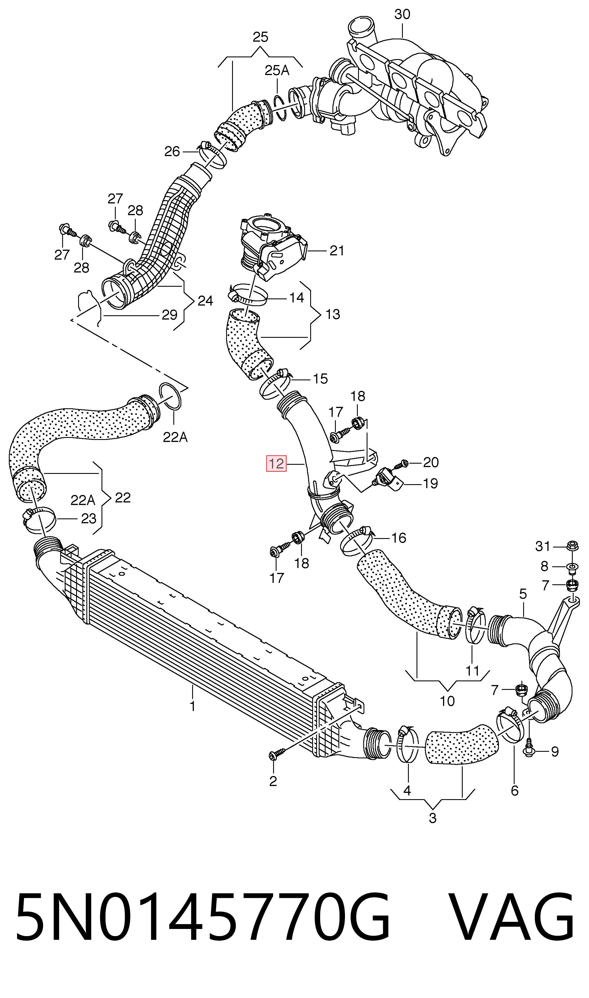 5N0145770G VAG Mangueira (cano derivado) de intercooler