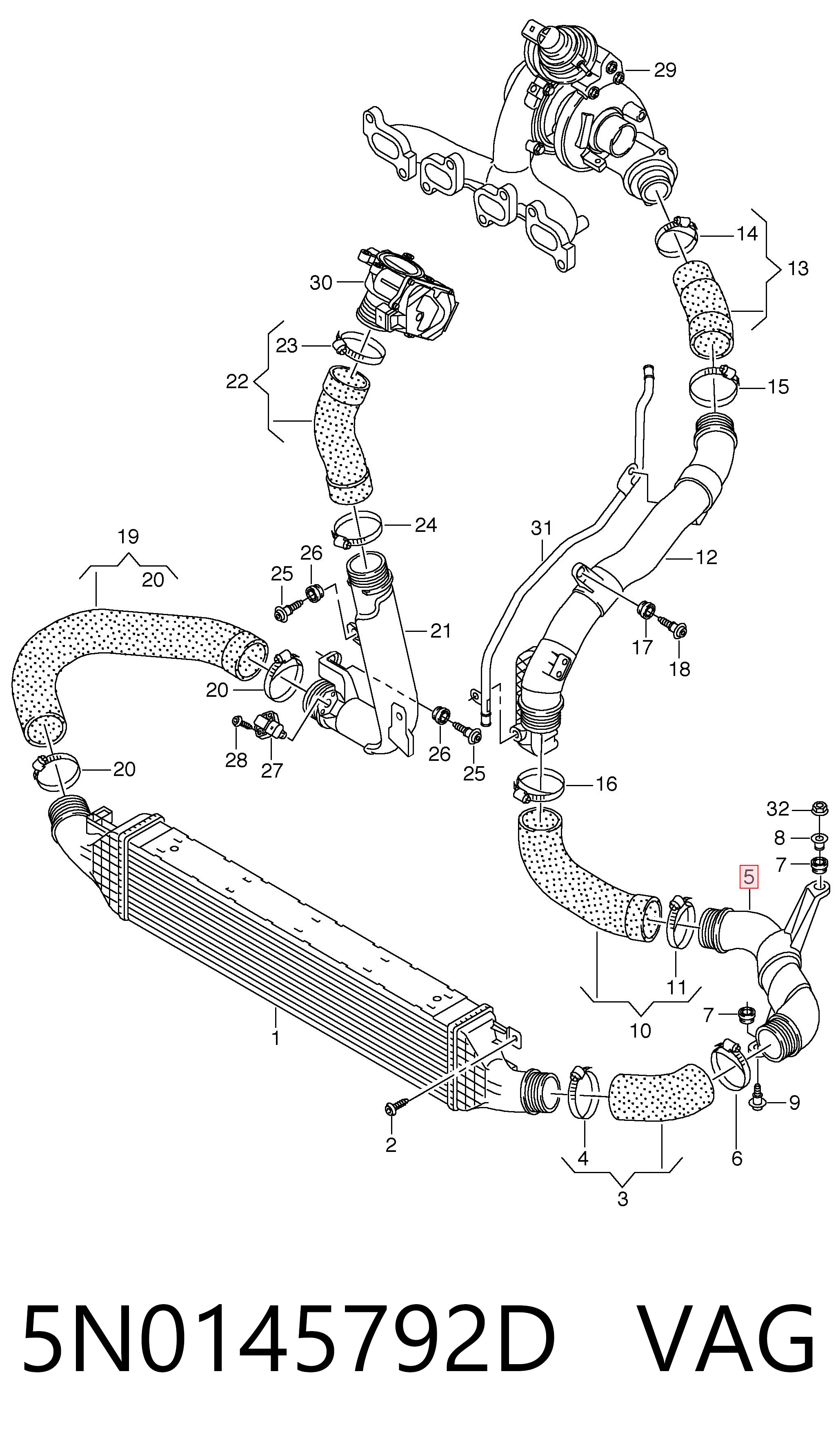 5N0145792D VAG Mangueira (cano derivado) de intercooler