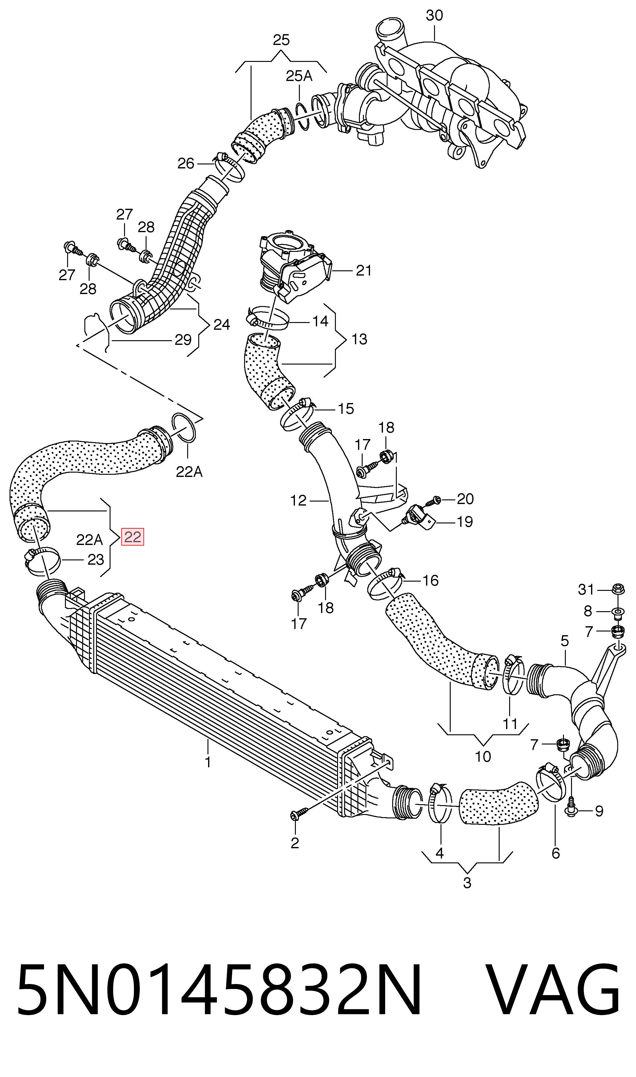 5N0145832N VAG Mangueira (cano derivado) de intercooler