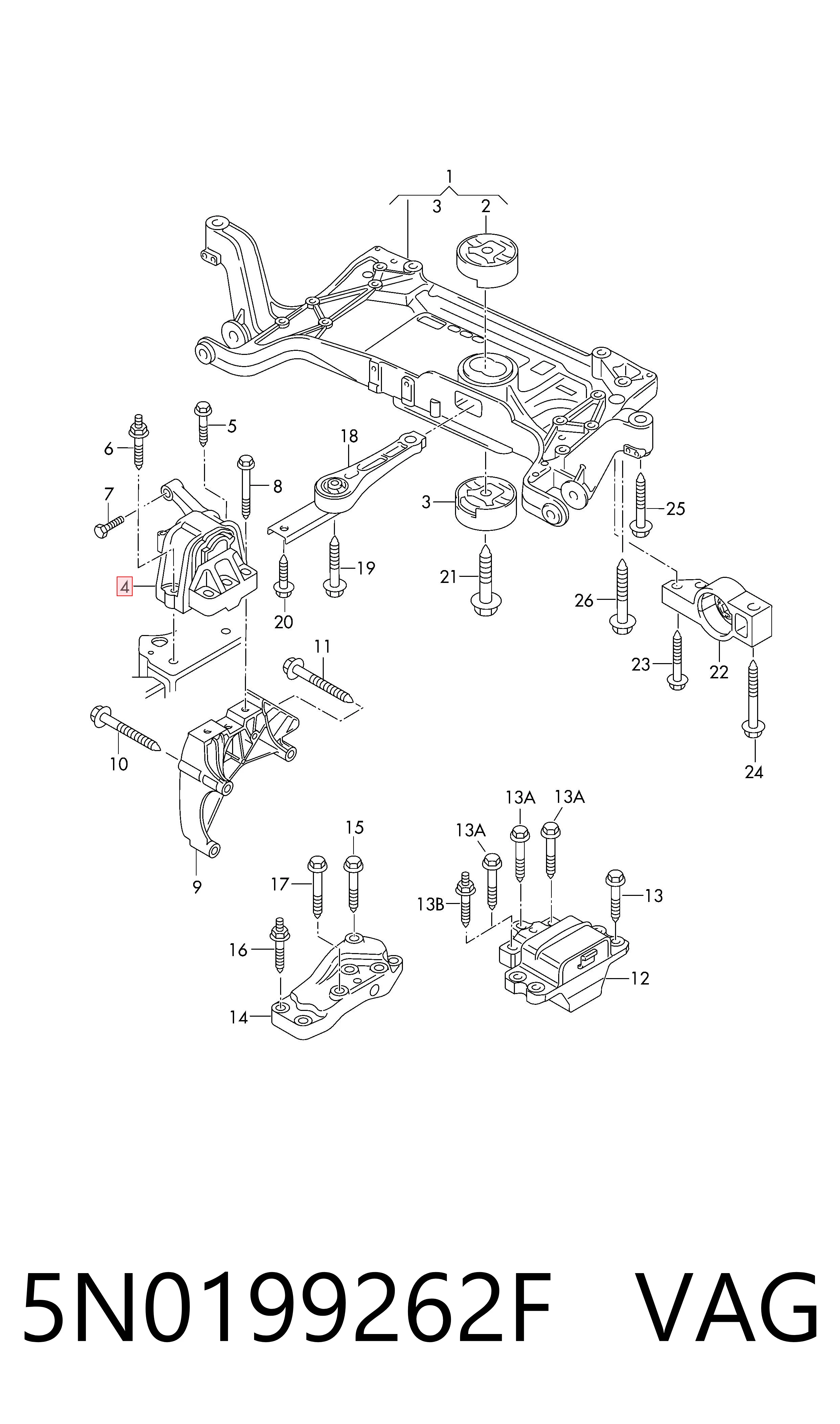 5N0199262F VAG Coxim (suporte) direito de motor