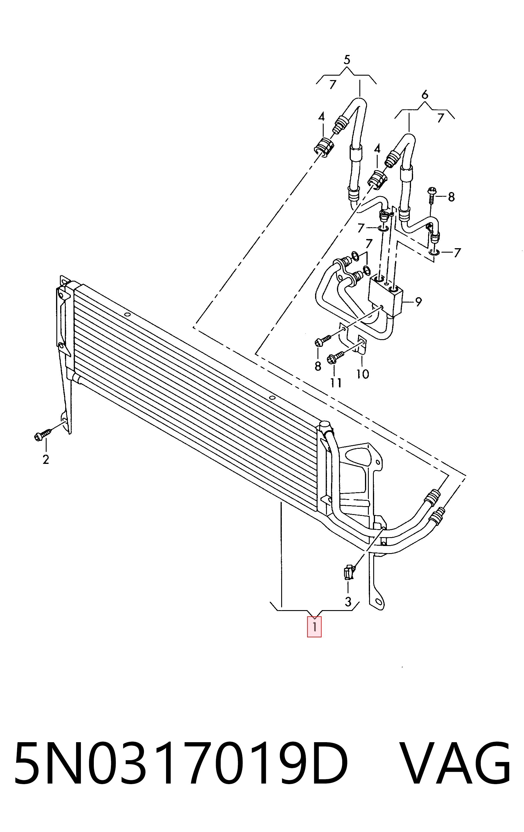 5N0317019D VAG Radiador de esfriamento, Caixa Automática de Mudança