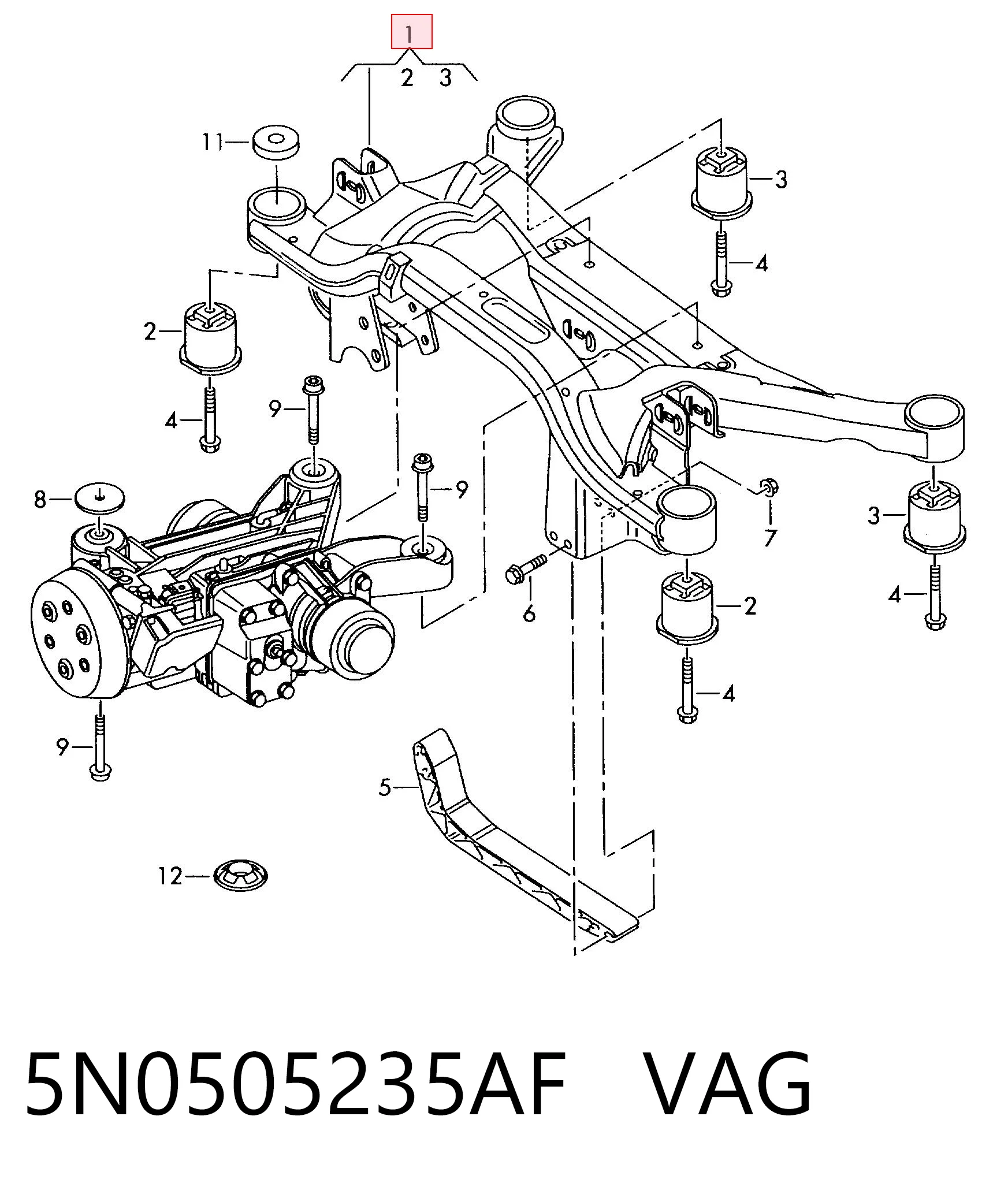 Viga de suspensão traseira (plataforma veicular) para Volkswagen Tiguan I 5N1, 5N2