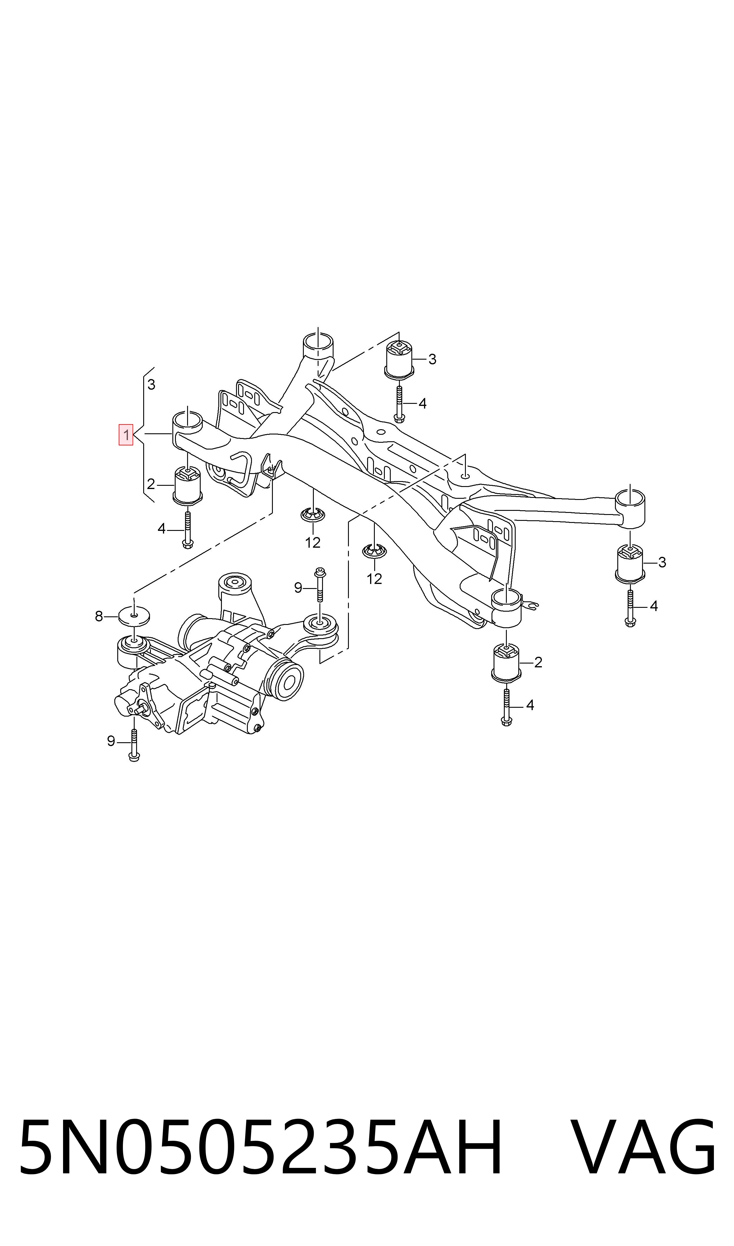 Viga de suspensão traseira (plataforma veicular) Volkswagen Tiguan I 5N1, 5N2