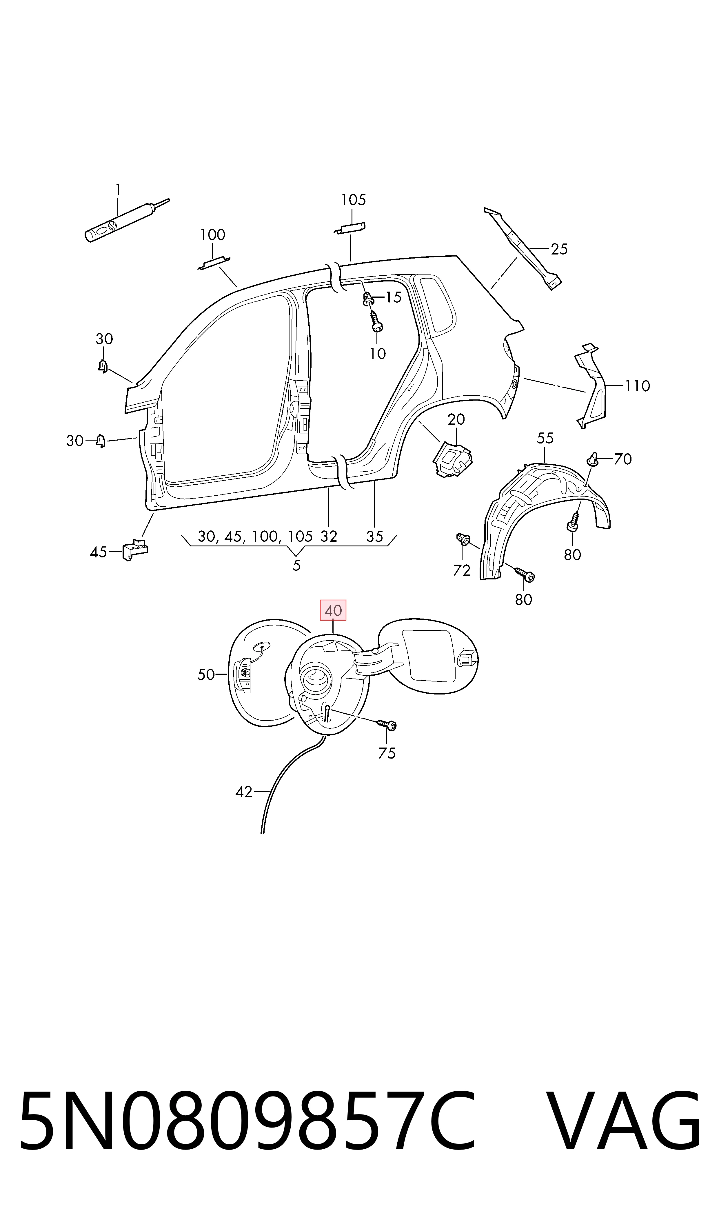  Alcapão do tanque de combustível Volkswagen Tiguan I SUV (5N1, 5N2) (2007 - 2018) I