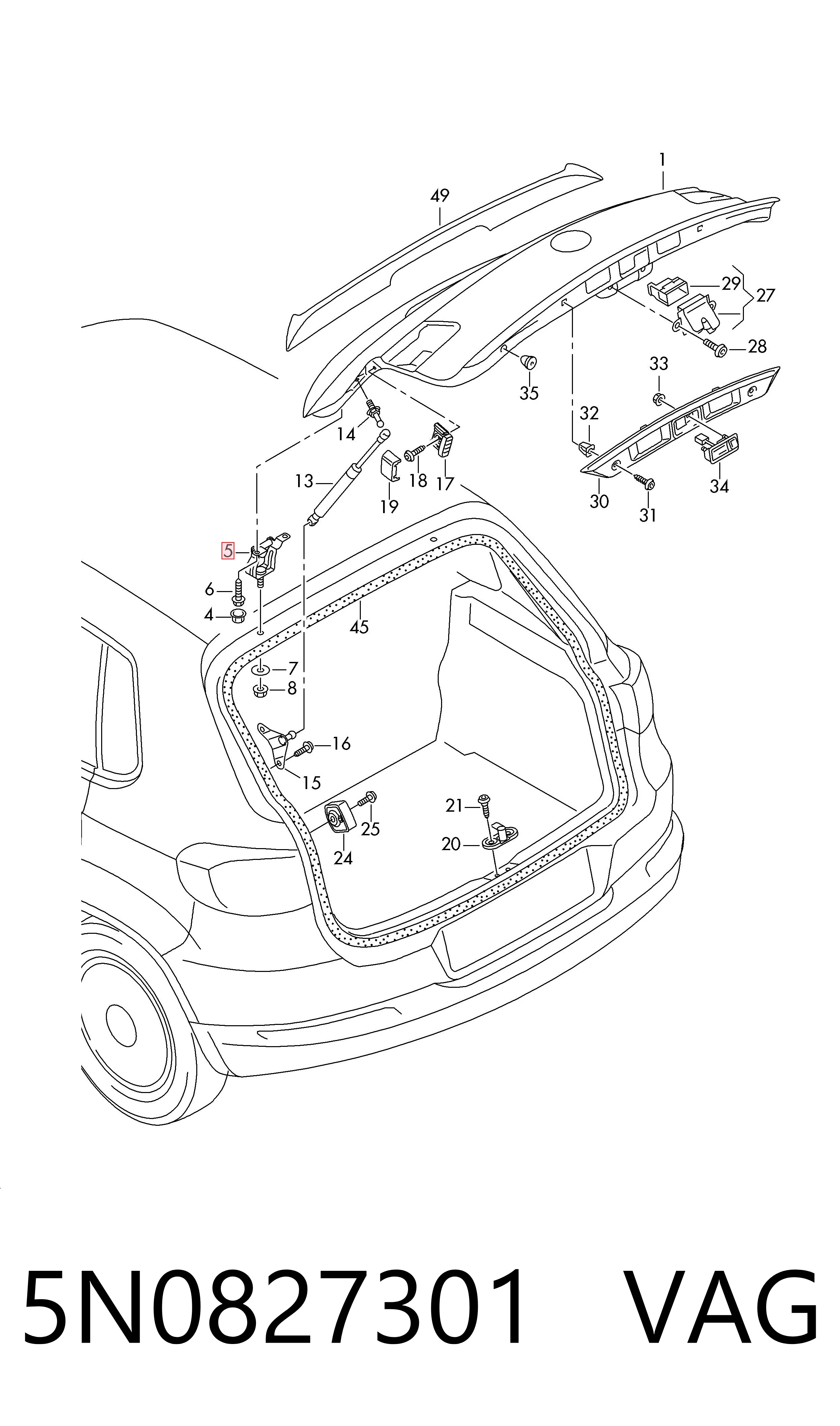 5N0827301 VAG Gozno da porta traseira (de 3º/5º bagageiro)