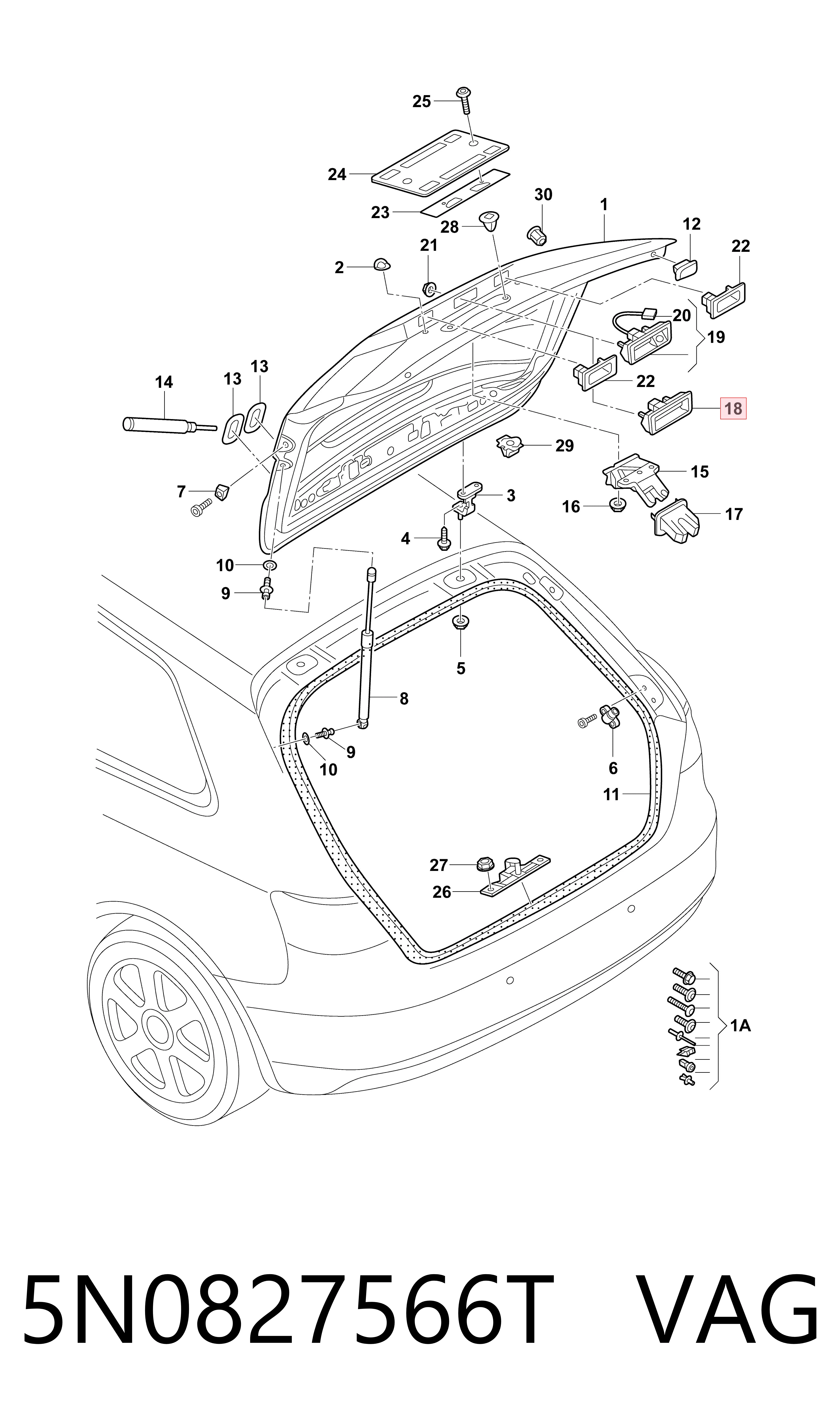 Compre 5N0827566T VAG Puxador externo de tampa de porta-malas (de 3ª/5ª porta traseira)