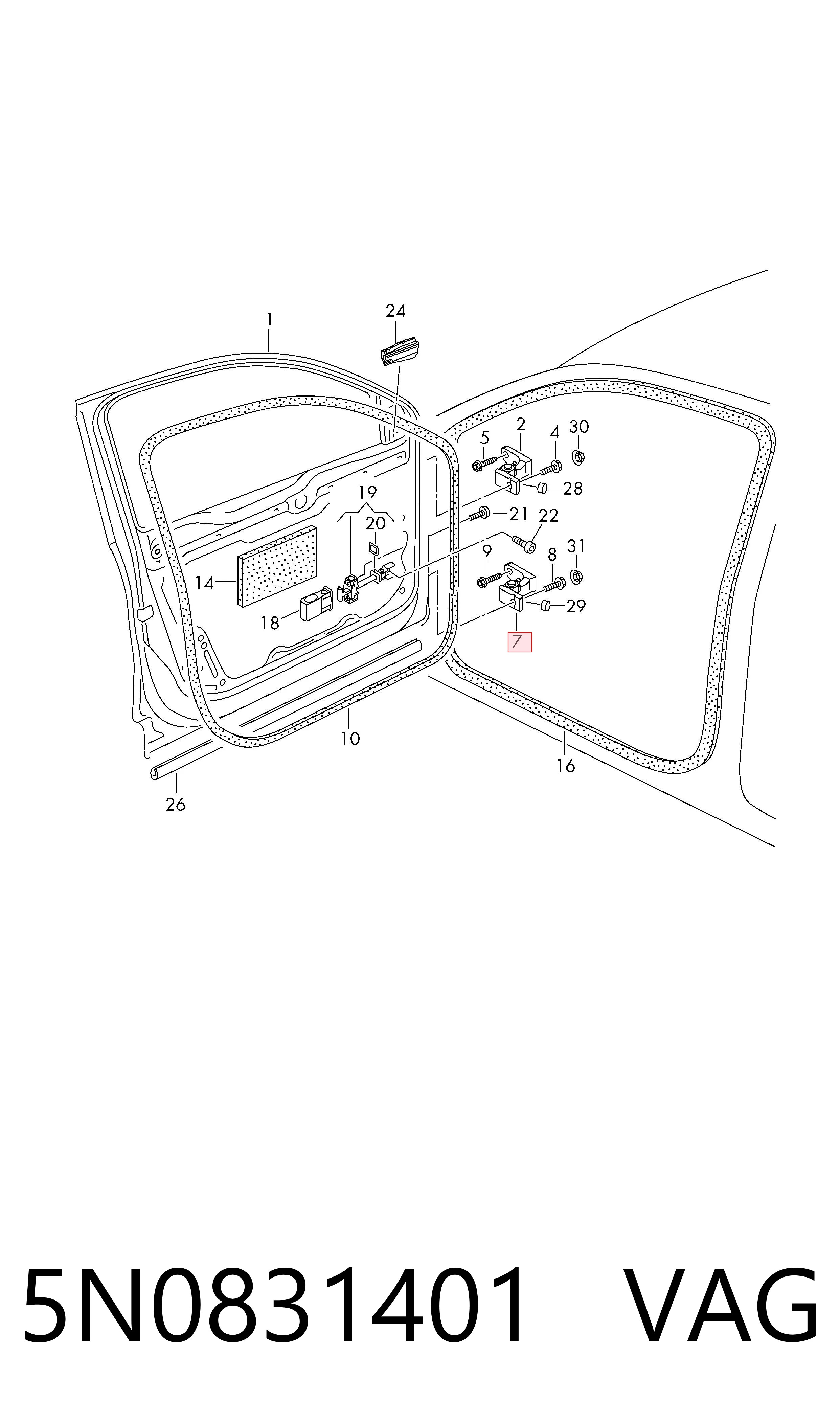 5N0831401 VAG Gozno da porta dianteira esquerda
