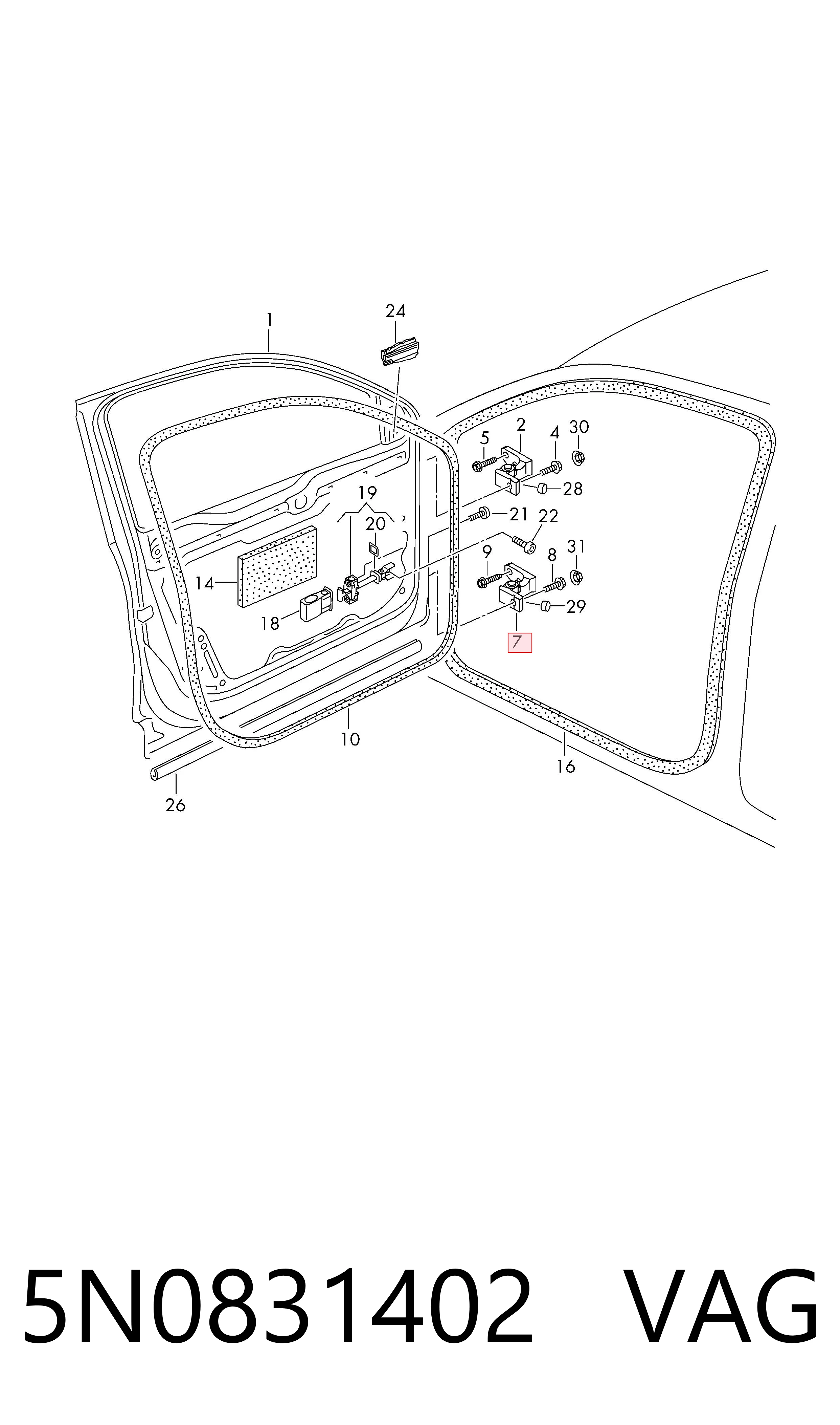 5N0831402 VAG Gozno da porta dianteira direita