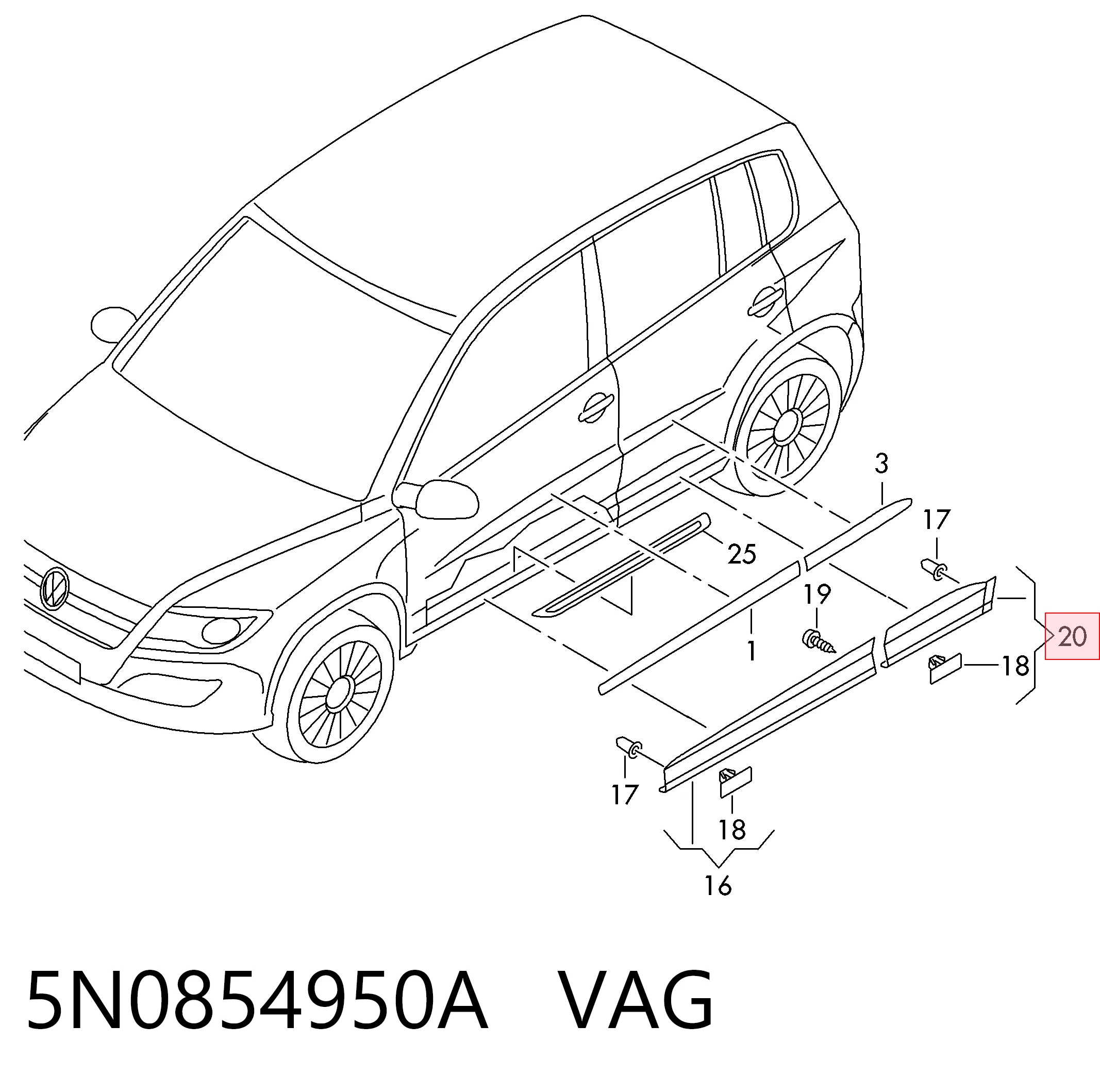 5N0854950A VAG Placa sobreposta da porta traseira direita