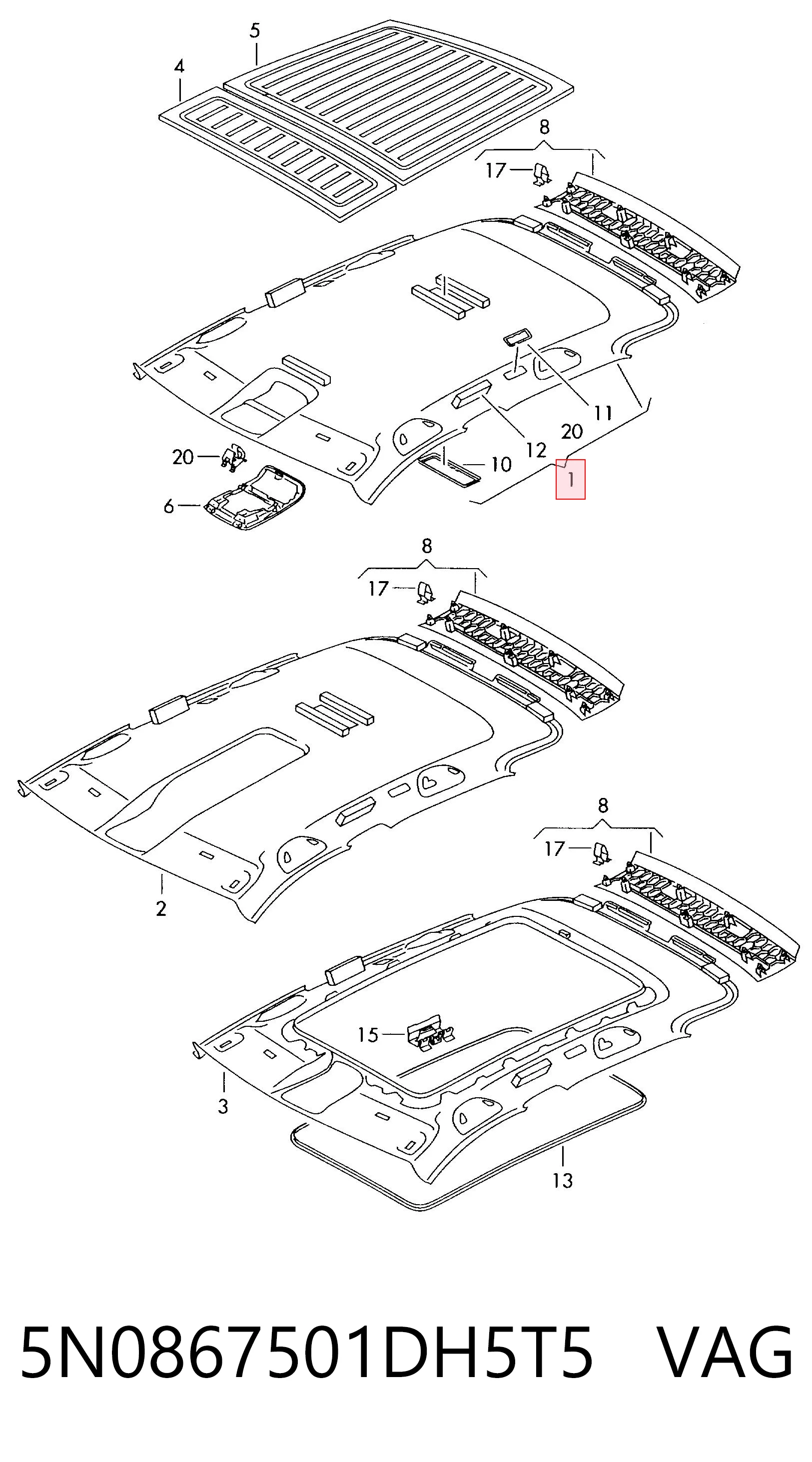 Revestimento do teto para Volkswagen Tiguan 5N1, 5N2