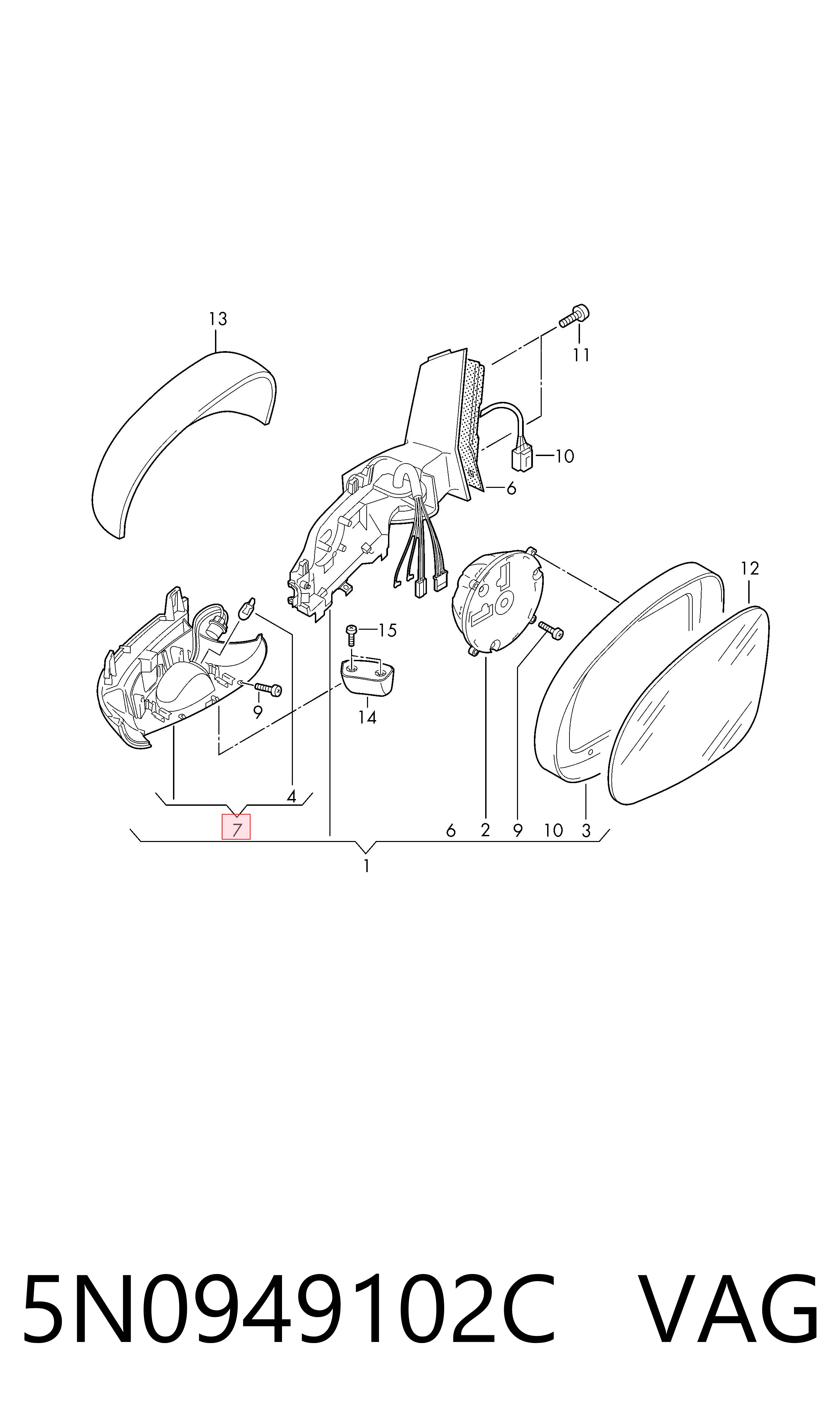 5N0949102C VAG Pisca-pisca de espelho direito