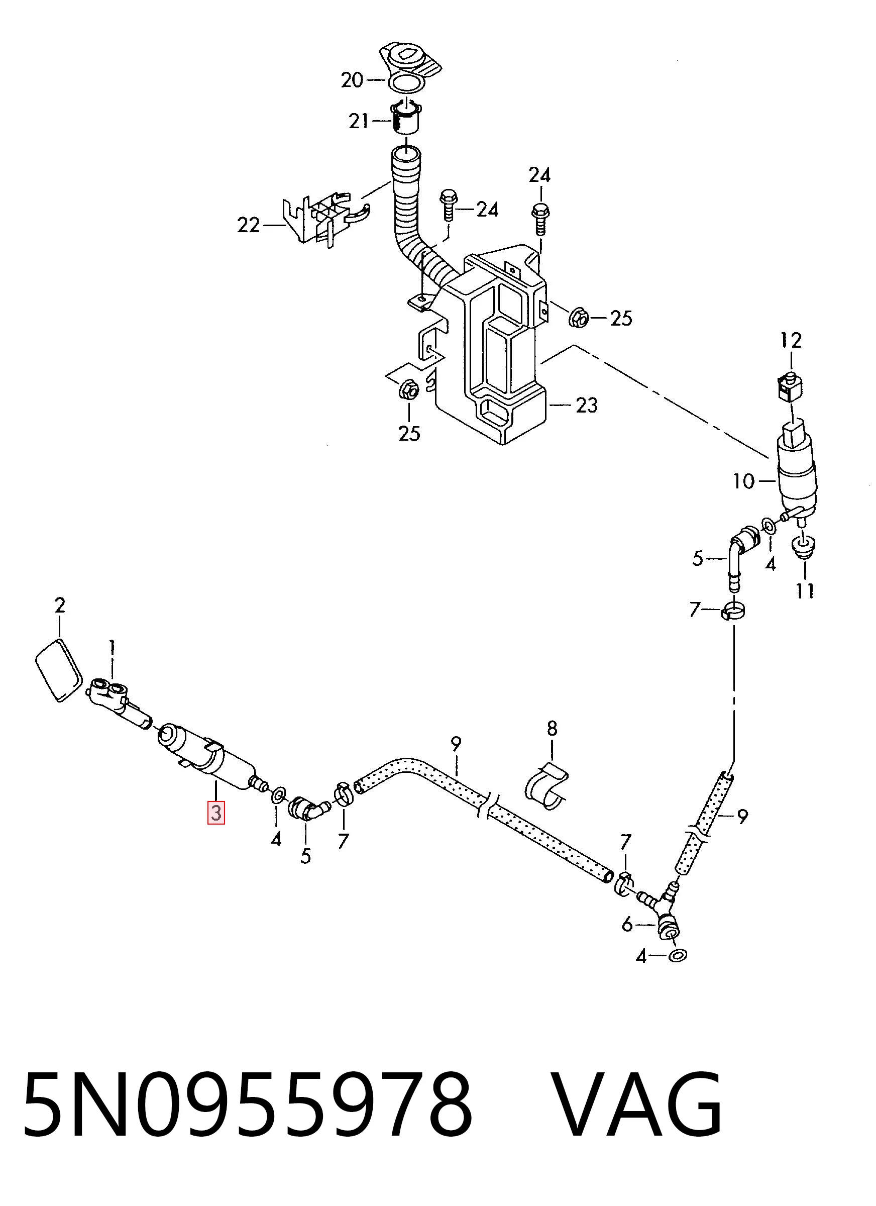 5N0955978 VAG Suporte do injetor de fluido para lavador das luzes (cilindro de elevação)