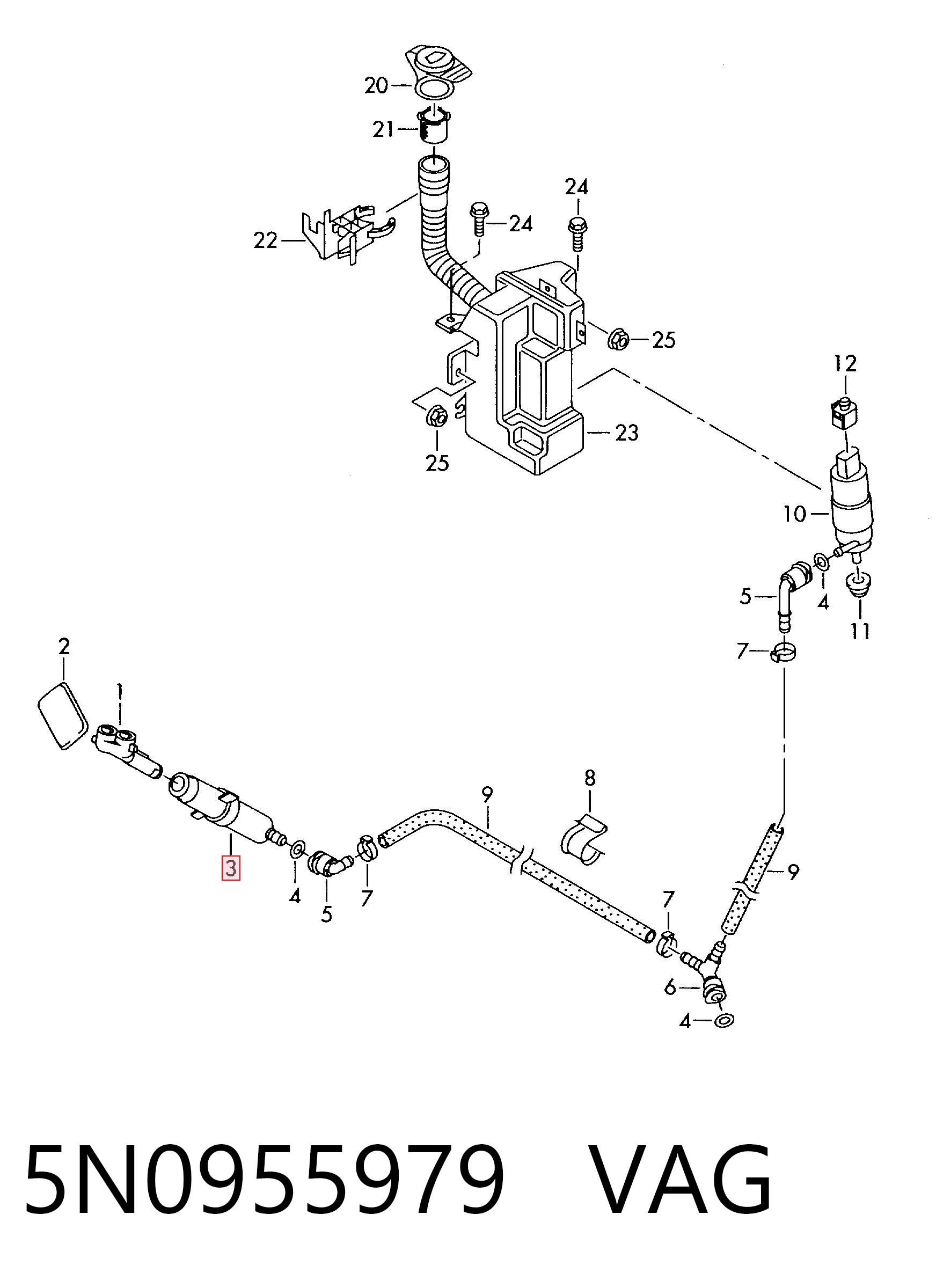 5N0955979 VAG Suporte do injetor de fluido para lavador das luzes (cilindro de elevação)