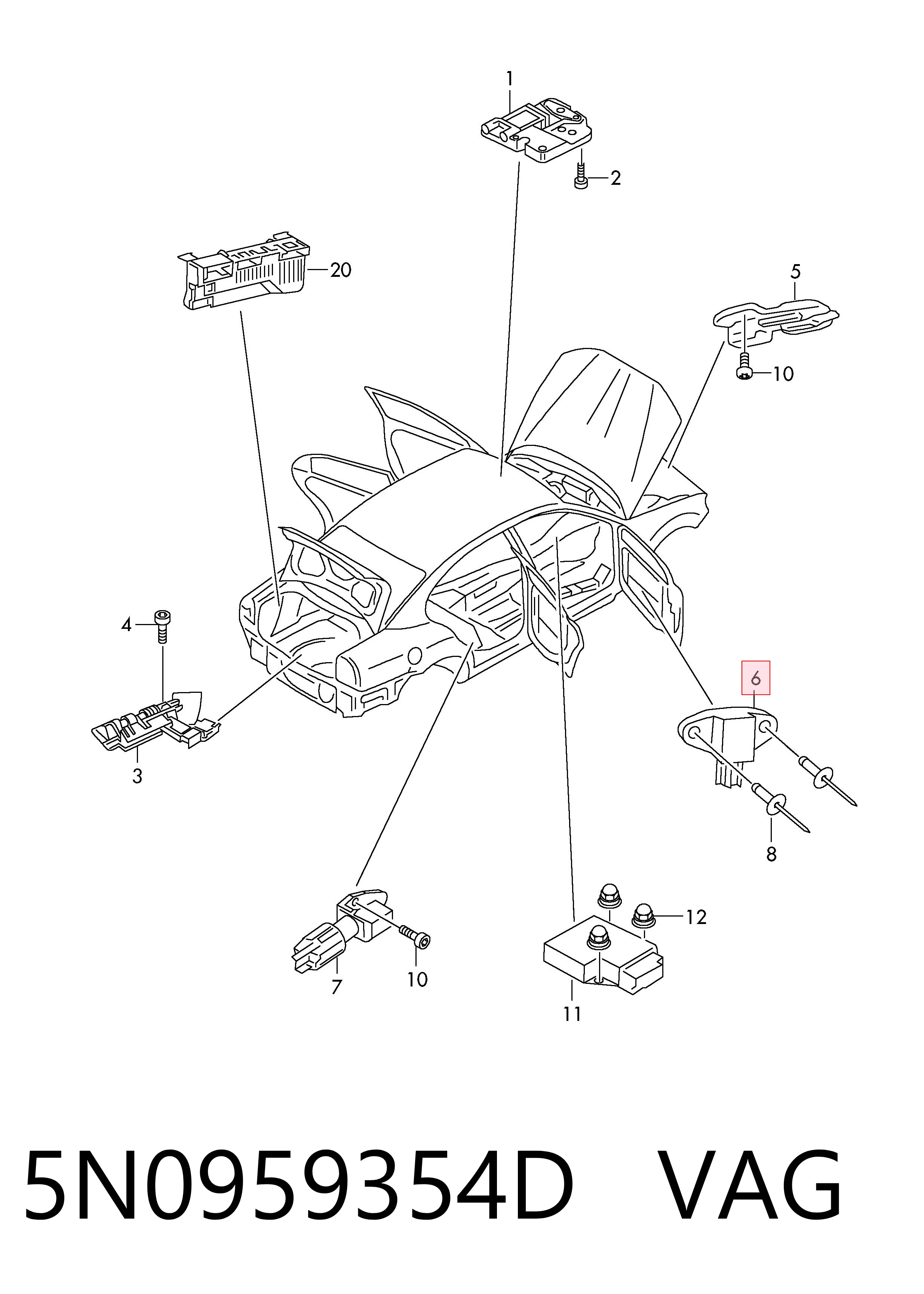 5N0959354D VAG Sensor AIRBAG dianteiro
