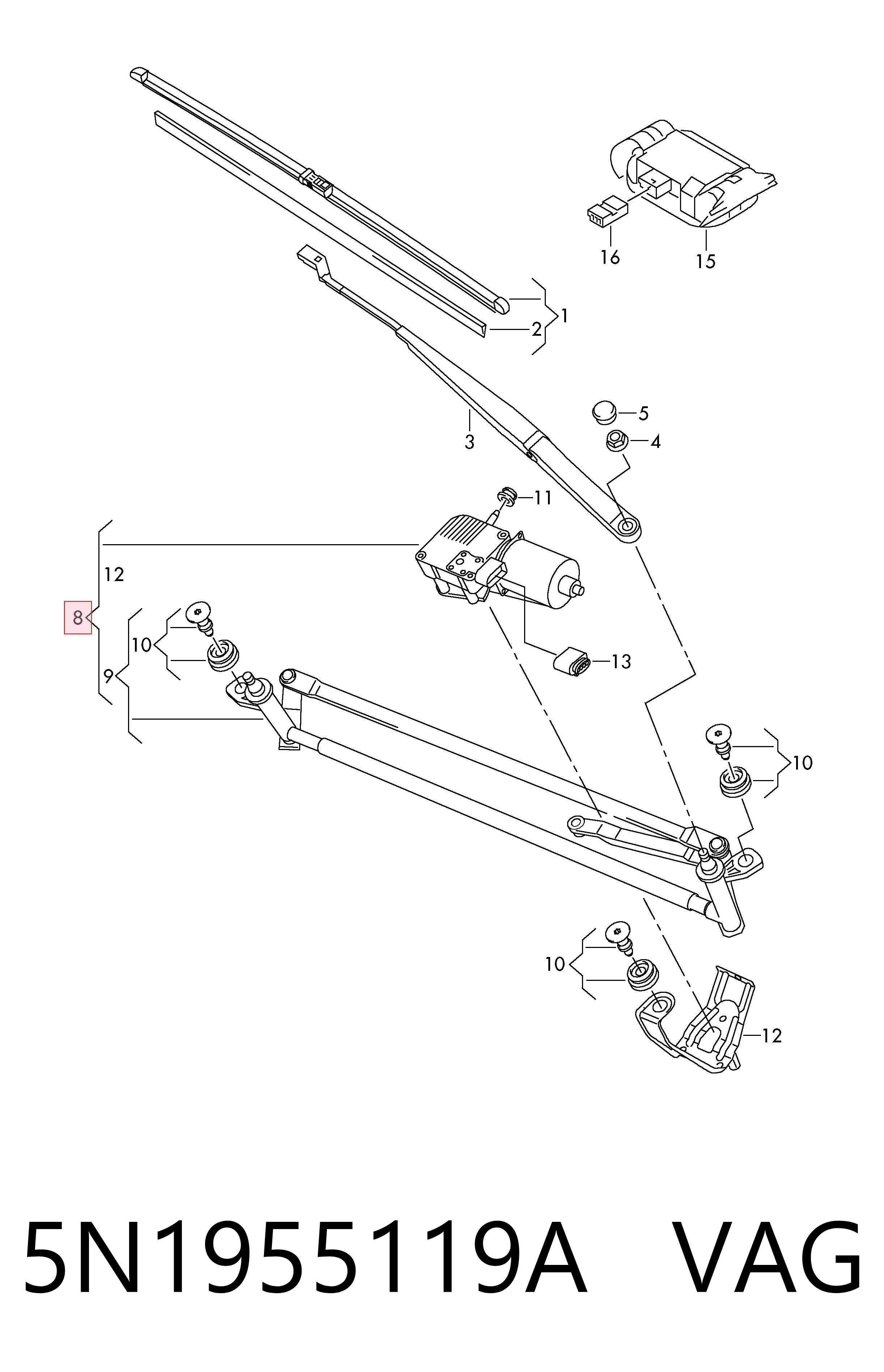  Trapézio de limpador pára-brisas Volkswagen Tiguan I SUV (5N1, 5N2) (2007 - 2018) I