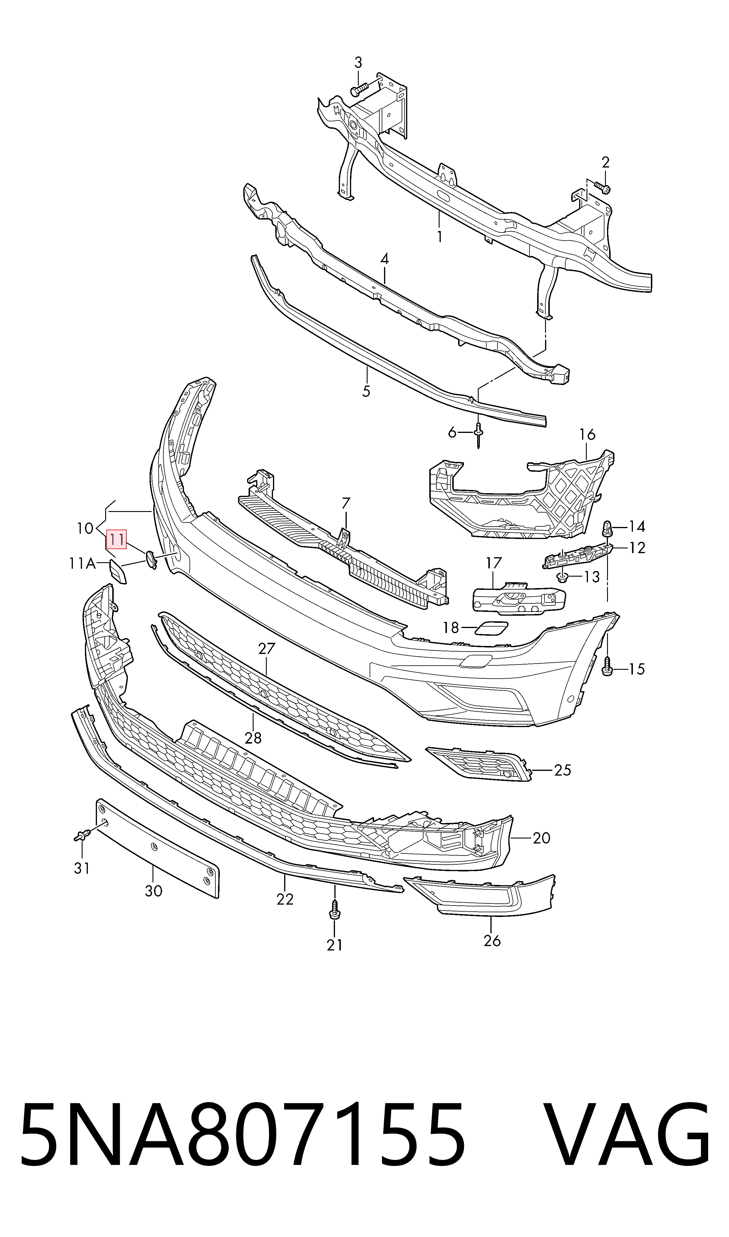 5NA807155 VAG Tampão dianteira do pára-choque do gancho de reboque