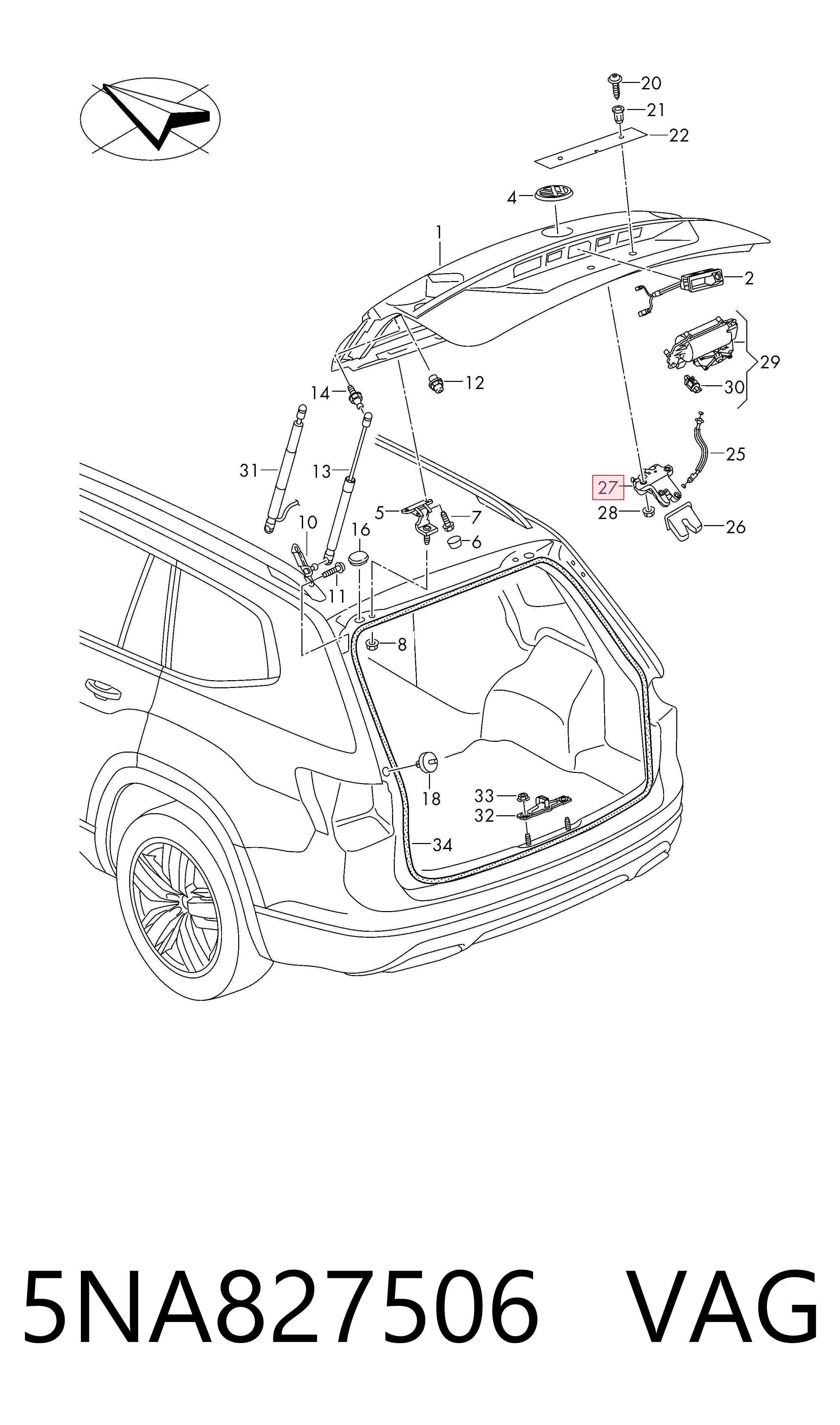 Fecho de tampa de porta-malas (de 3ª/5ª porta traseira) VAG 5NA827506 preço, a partir de 91,56 USD